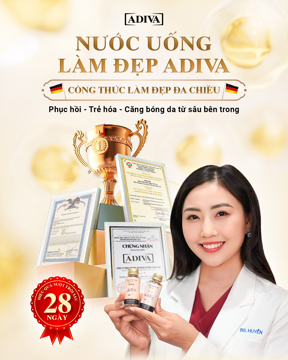 Hộp Nước Uống Collagen ADIVA Gold 14 Chai