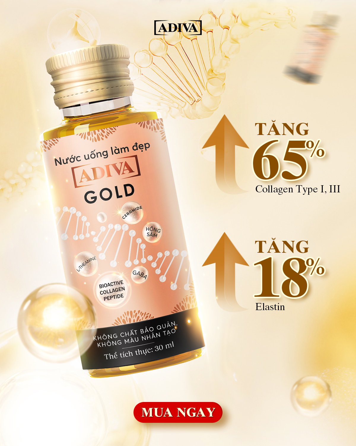 Mô tả Combo 4 Hộp Nước Uống Làm Đẹp Collagen ADIVA Gold (56 Chai)- Giúp Làn Da Căng Mịn, Giảm Nếp Nhăn Và Chống Lão Hóa - 2