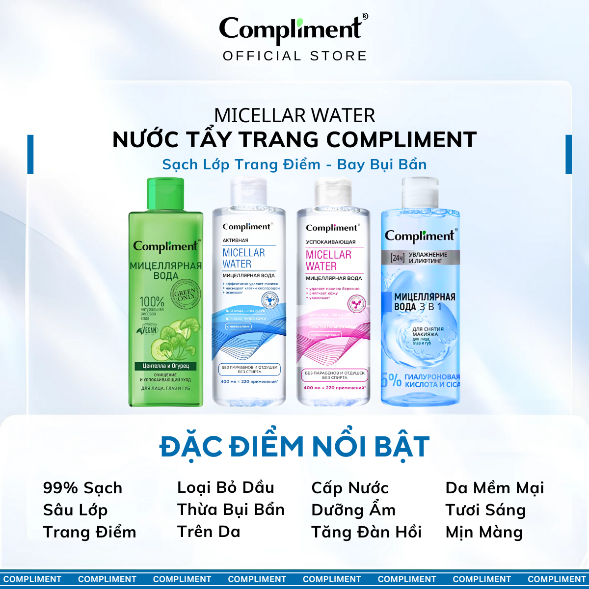 Mô tả Nước Tẩy Trang Compliment 400ml Dành Cho Mọi Loại Da Nhaỵ Cảm Dầu Mụn - 1