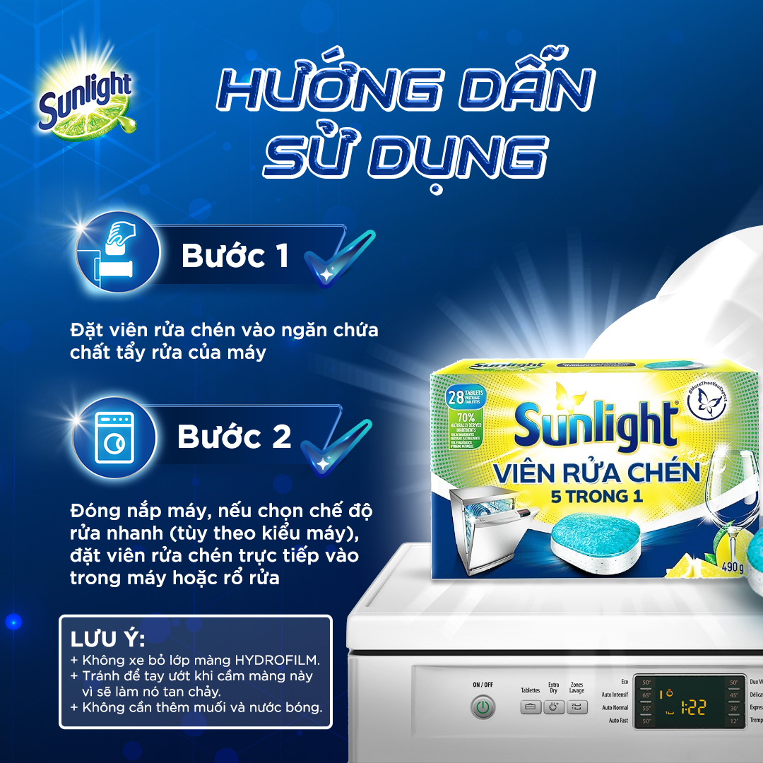 Mô tả Combo 6 Hộp Viên Rửa Chén Bát Sunlight 5 in 1 Dành Cho Máy Rửa Chén (28 Viên/Hộp) - 5