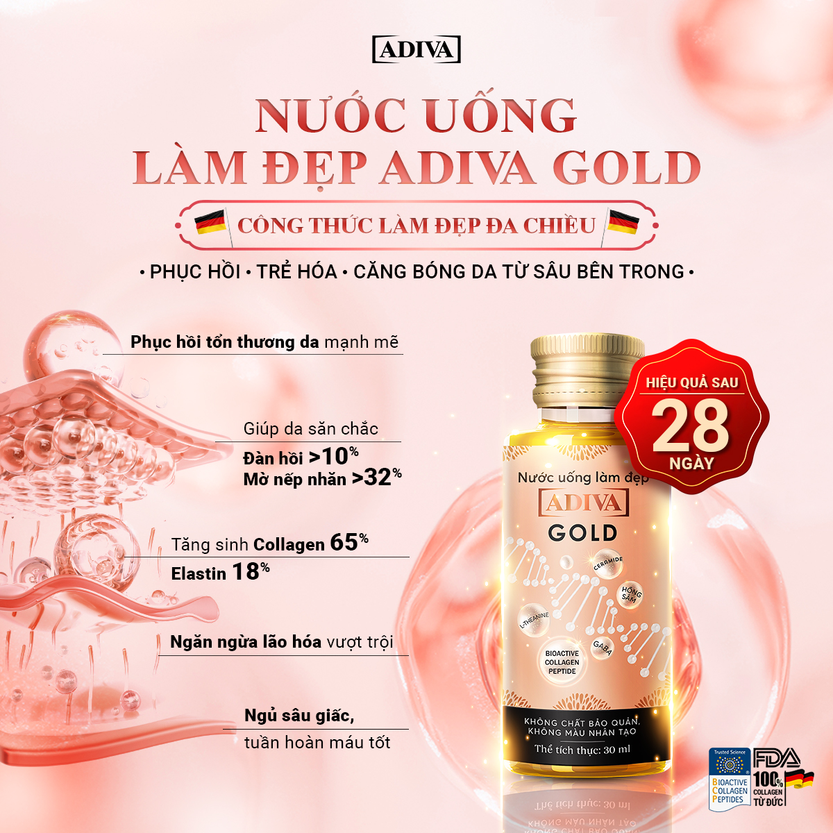 Chứng nhận hiệu quả Collagen ADIVA Gold
