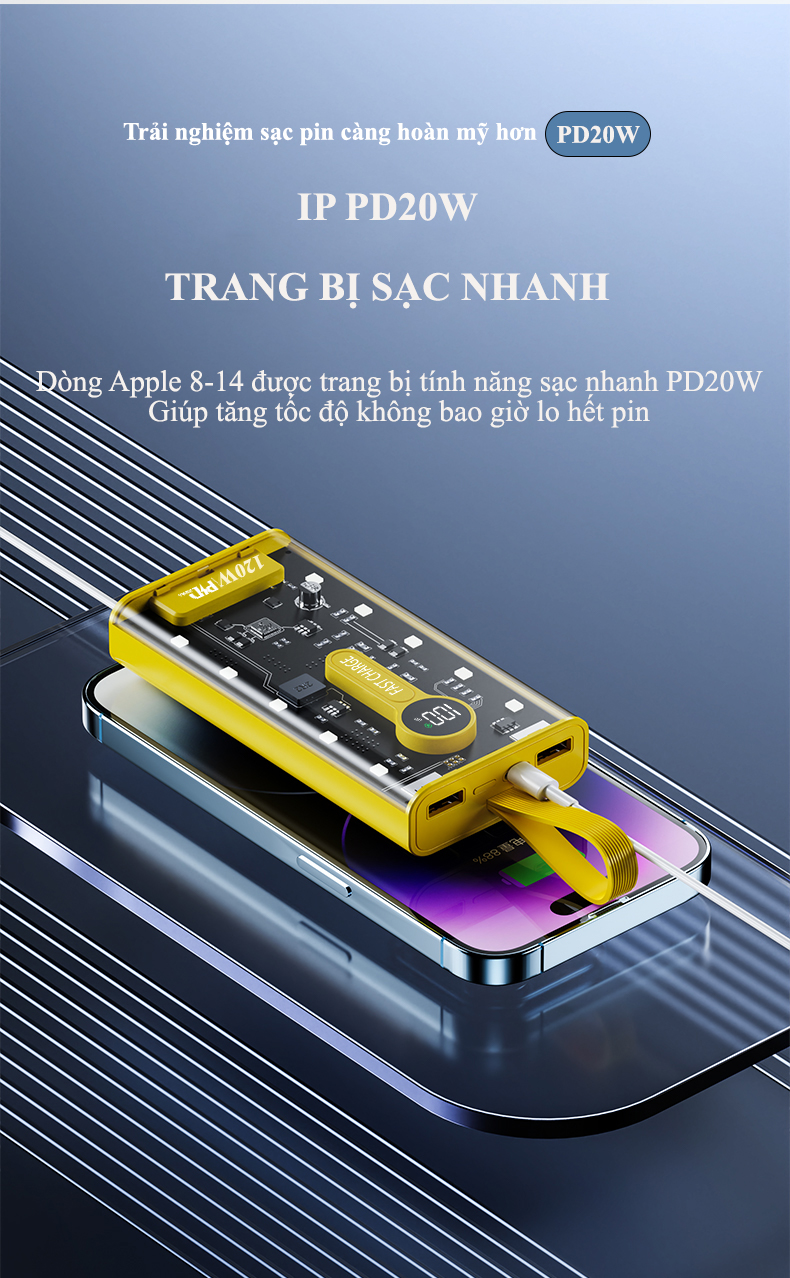 Mô tả Sạc Dự Phòng 120W 30000mAh Trong Suốt Tích Hợp 4 Cổng Sạc Tiện Lợi Sạc Siêu Nhanh Có Đèn LED - 9