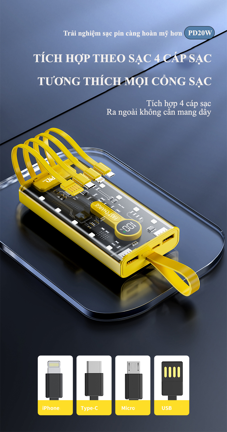 Mô tả Sạc Dự Phòng 120W 30000mAh Trong Suốt Tích Hợp 4 Cổng Sạc Tiện Lợi Sạc Siêu Nhanh Có Đèn LED - 10