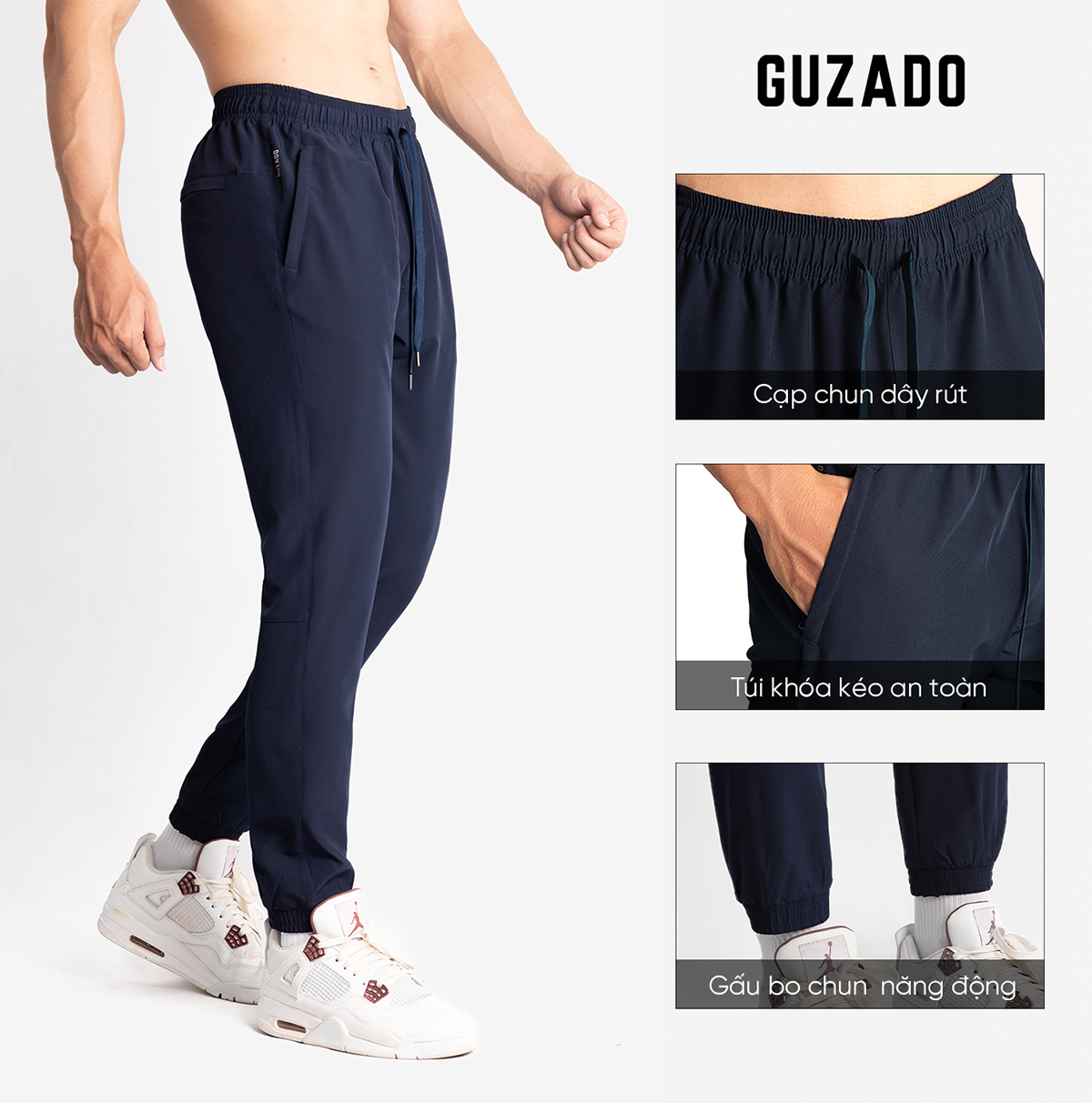 Form mẫu mặc Quần Jogger Nam GUZADO