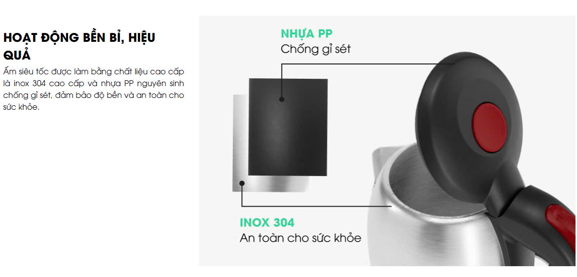 Ấm điện Rạng Đông RD-AST18ST3 tính năng bảo vệ