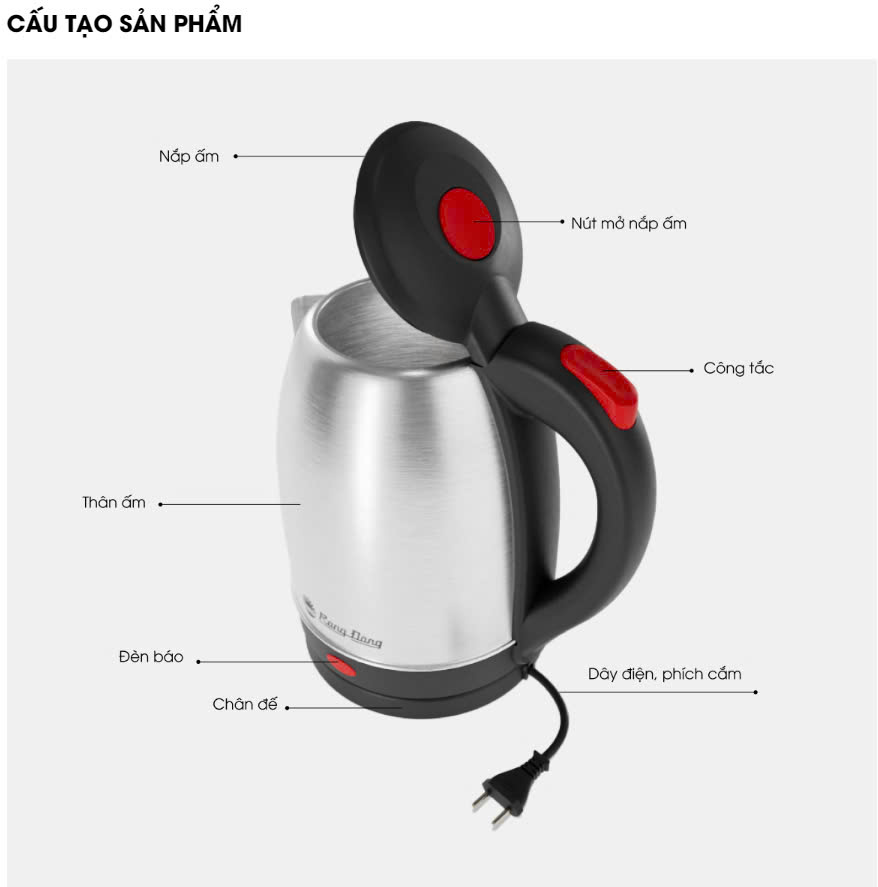 Ấm điện Rạng Đông RD-AST18ST3 chi tiết