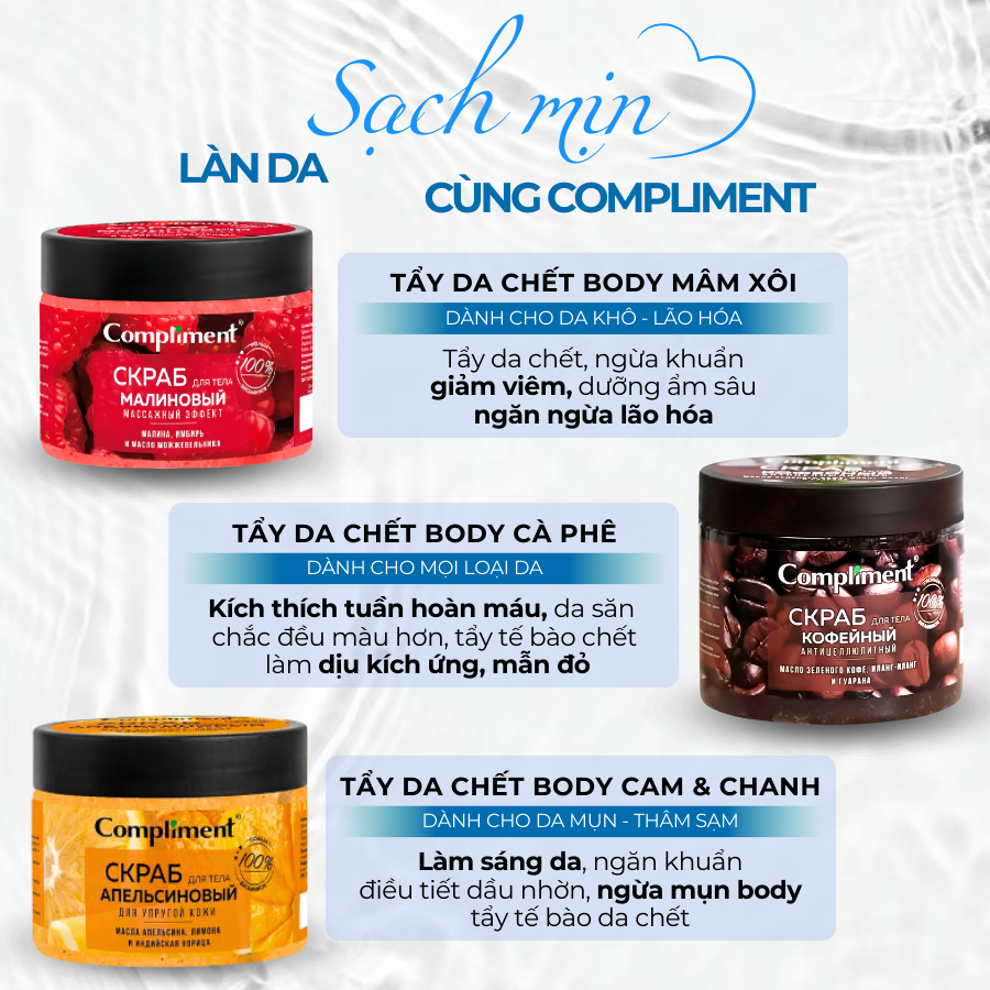 Mô tả Tẩy Da Chết Cho Cơ Thể Compliment 400ml Giúp Da Mềm Mượt, Bóng Khỏe, Sáng Mịn - 1