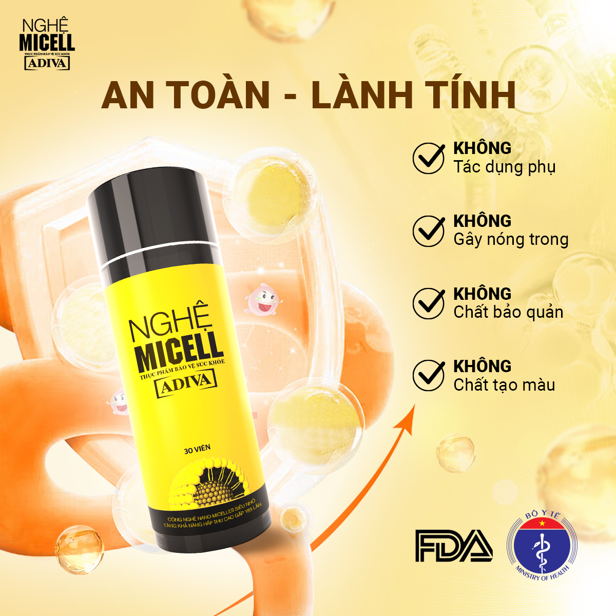 Mô tả Nghệ Micell ADIVA 14 Viên- Hỗ Trợ Các Vấn Đề Về Đau Bao Tử, Dạ Dày - 3