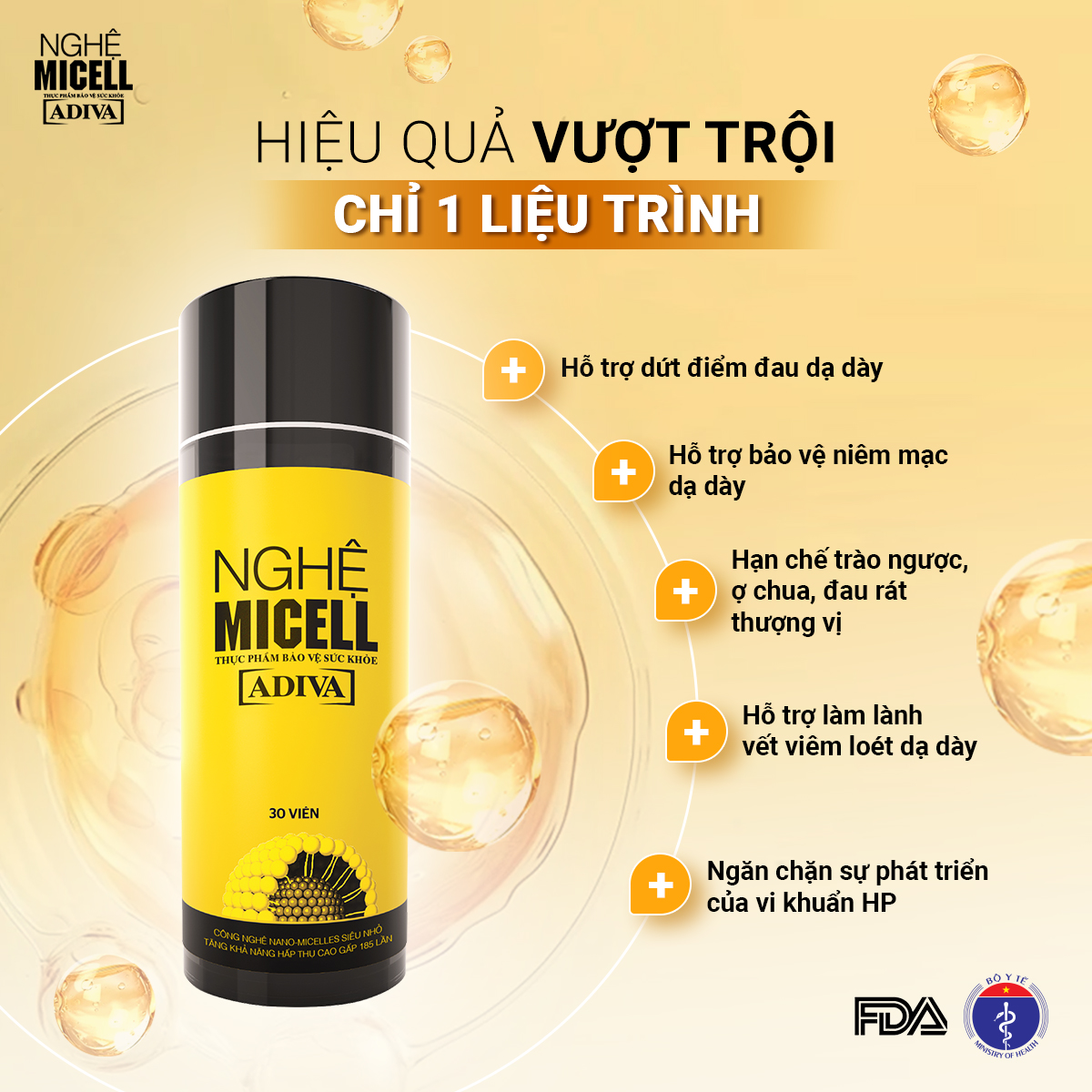 Mô tả Nghệ Micell ADIVA 14 Viên- Hỗ Trợ Các Vấn Đề Về Đau Bao Tử, Dạ Dày - 4
