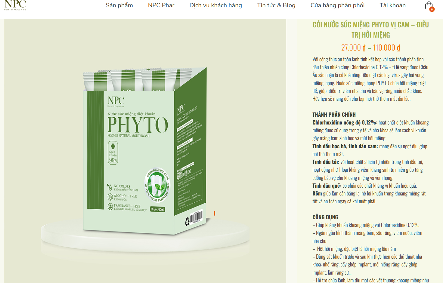 Mô tả COMBO 5-20 gói súc miệng Phyto làm sạch khử hôi miệng, tinh dầu cam 10ml/gói - NPC PHAR - 1