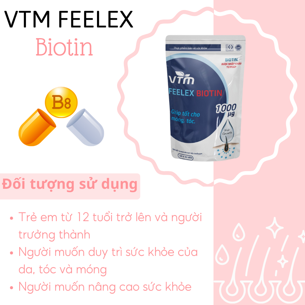 Mô tả Viên uống VTM Feelex Biotin ngăn rụng tóc, hỗ trợ mọc tóc Biotin gói 30 viên (30 Ngày) - 5