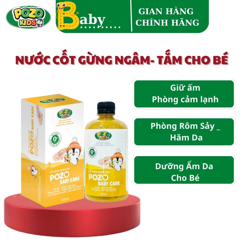Mô tả Nước Cốt Gừng Tràm Khuynh Diệp Ngâm Chân, Tắm Bé Pozo Baby Care Hỗ Trợ Giúp Giữ Ấm, Phòng Cảm Cho Bé 500ml - 1