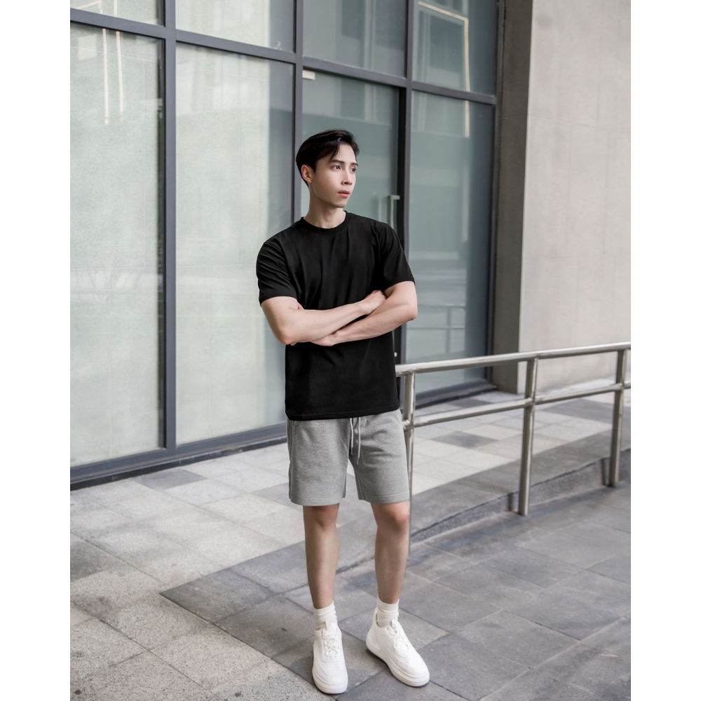 Mô tả Quần short nỉ cao cấp BAMI HOME phong cách unisex có lai và dây rút dễ phối đồ QN02 - 1