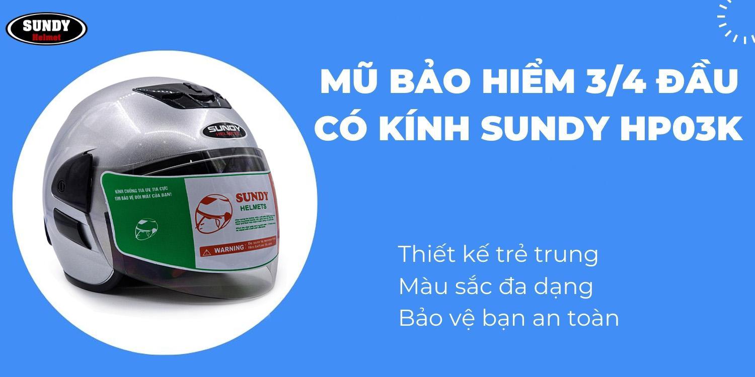Mô tả Mũ bảo hiểm 3/4 có kính chụp tai SUNDY Helmets HP03K an toàn, thời trang cho nam và nữ, size 56-59cm - 1