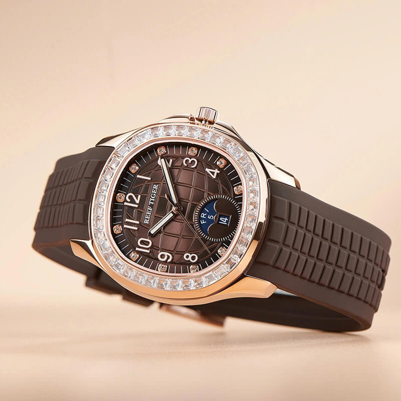 Mô tả Đồng hồ nam chính hãng Reef Tiger RGA1805-3 kính chống xước,chống nước 50m,Bh 24 tháng,máy cơ (automatic),Dây cao su nâu - 3