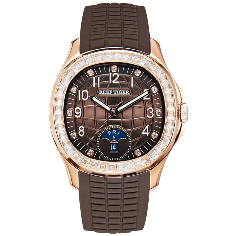 Mô tả Đồng hồ nam chính hãng Reef Tiger RGA1805-3 kính chống xước,chống nước 50m,Bh 24 tháng,máy cơ (automatic),Dây cao su nâu - 1