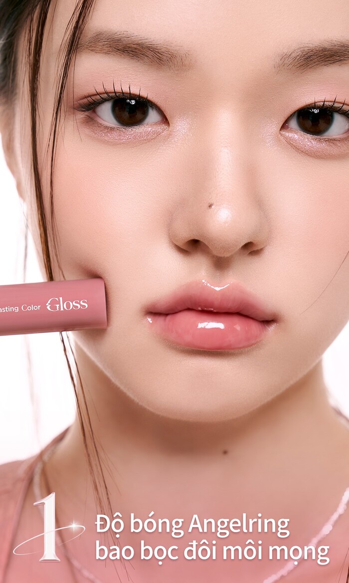 Swatch son Romand Glasting Color Gloss trên tay