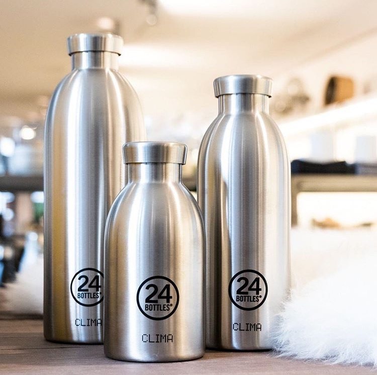 Bình giữ nhiệt 24Bottles Clima Brushed Steel cầm tay