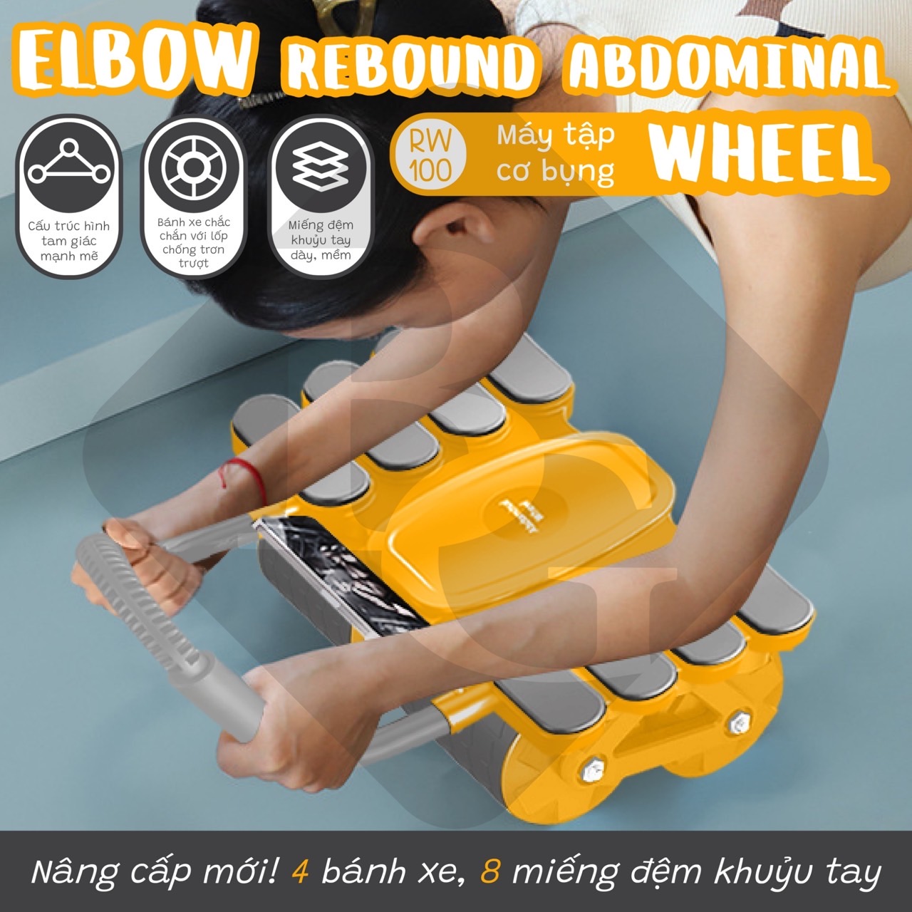 Mô tả Tặng tấm lót [RW100-RW099] - Dụng cụ tập bụng 4 bánh ,Con lăn cao cấp đa năng  hỗ trợ thon gọn - 9