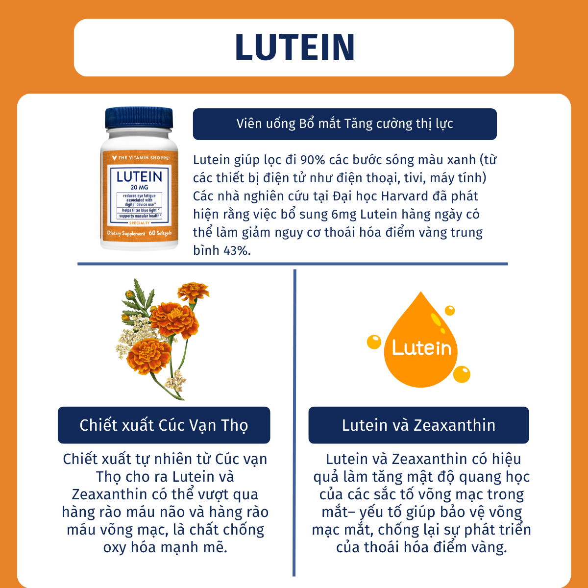 Mô tả Viên uống bổ mắt tăng cường thị lực THE VITAMIN SHOPPE Lutein 20MG 60 viên - 2