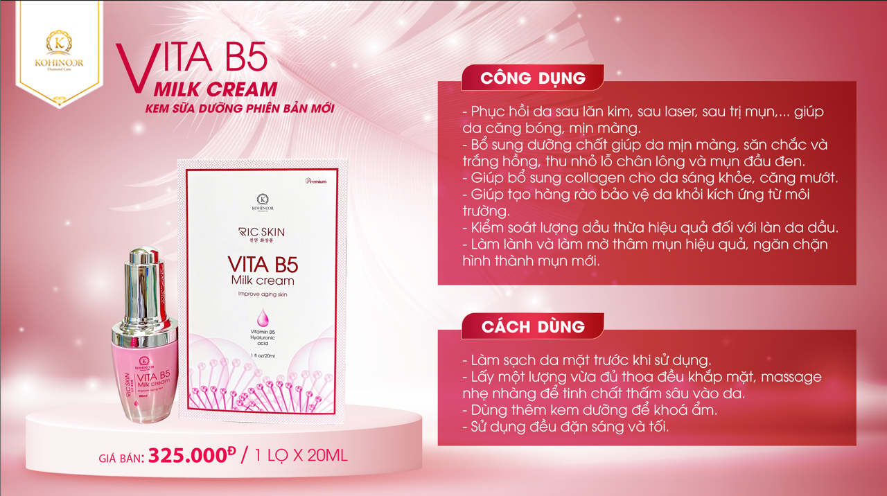 Mô tả Kem dưỡng ẩm milk cream Vita B5 Ric Skin Kohinoor 20 ml - 1