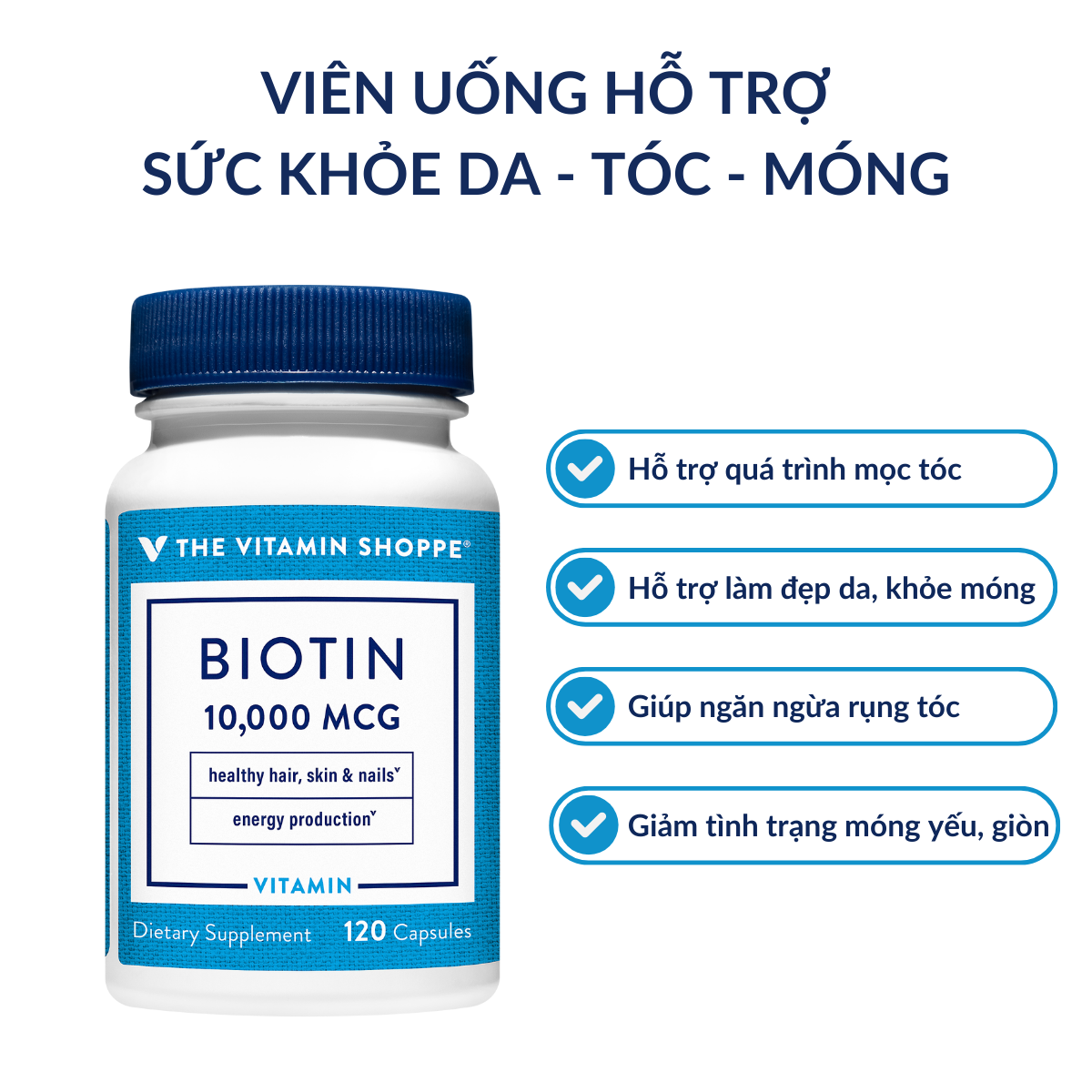 Mô tả Viên uống tăng cường sức khỏe da, tóc, móng THE VITAMIN SHOPPE Biotin 10,000 MCG - 1