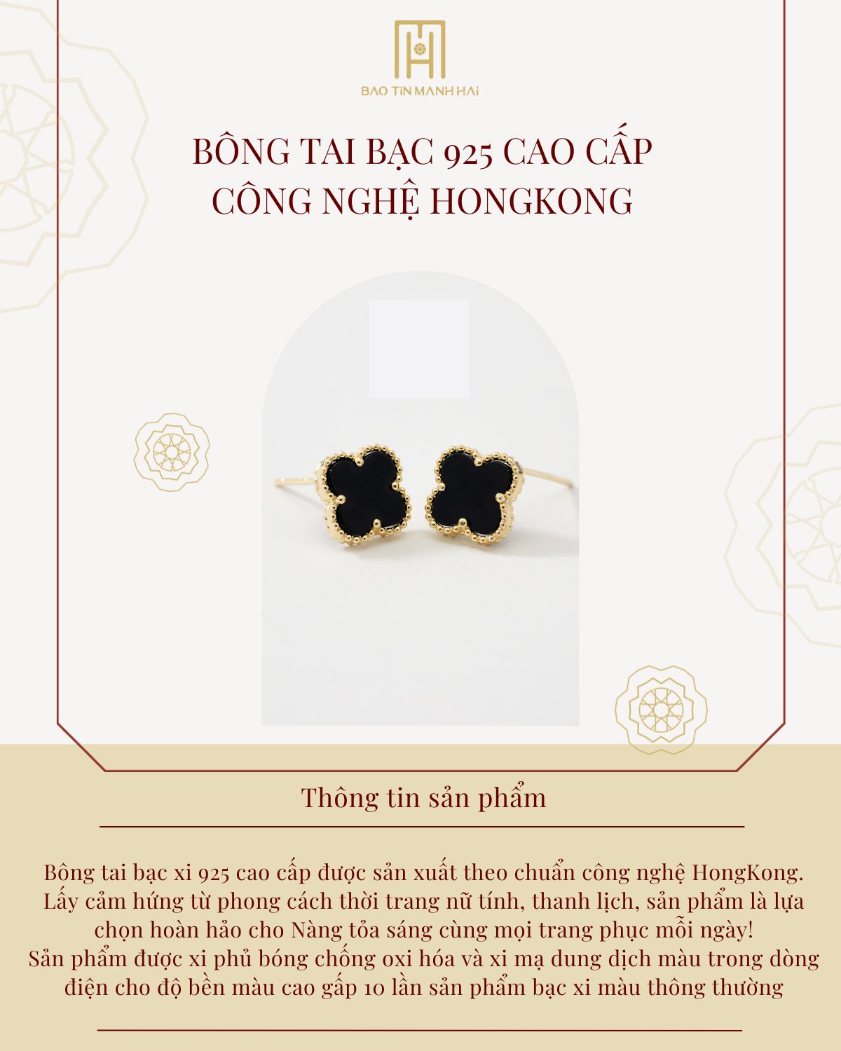Mô tả Bông tai bạc 925 màu bạc và vàng cỏ 4 lá cao cấp Bảo Tín Mạnh Hải BCBTB92KD0-401001 - 1