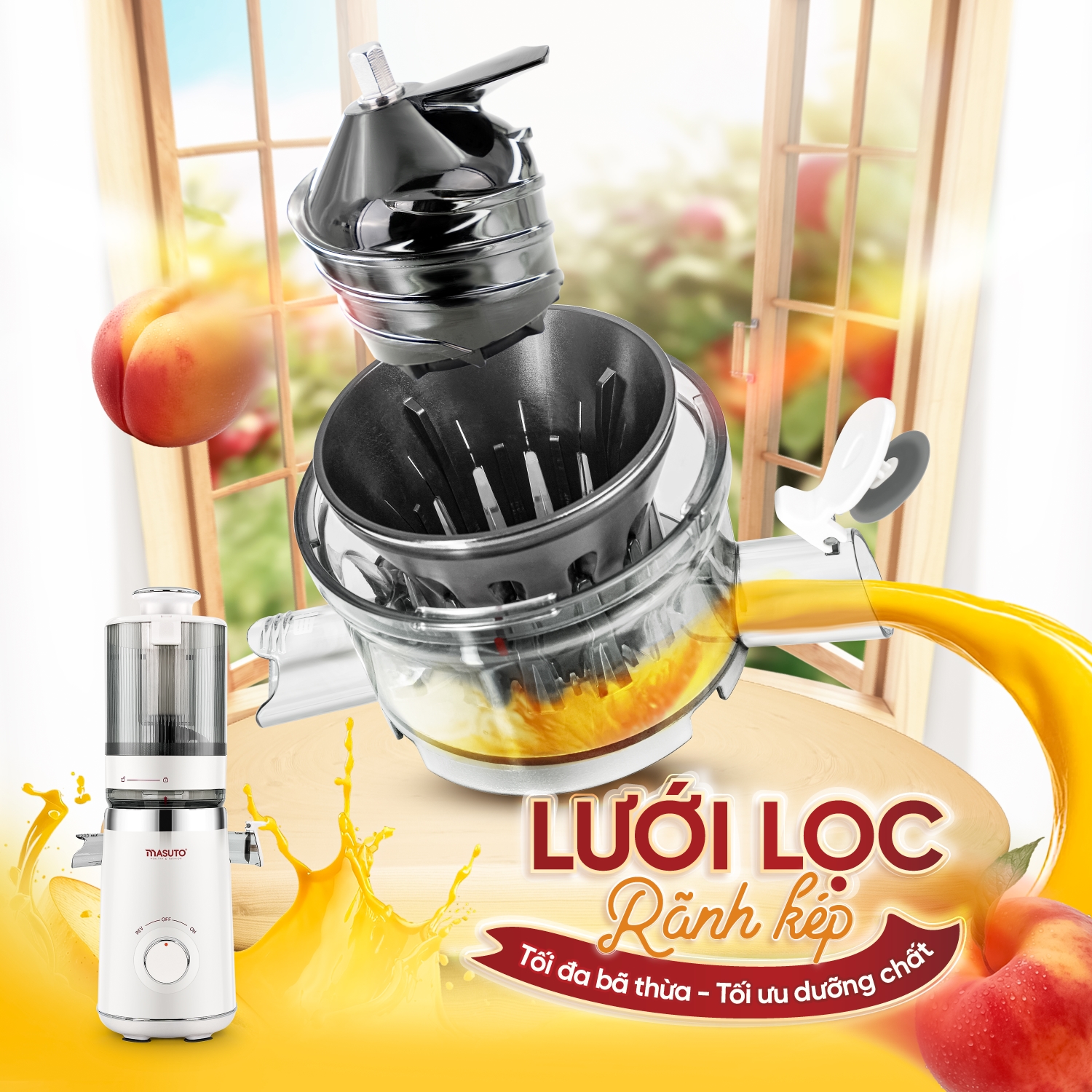 Mô tả Máy ép chậm Masuto MS Fresh công suất 150W - Ép Nguyên Quả Kiệt Bã, Ép Cần Tây, Rau Củ, Làm Kem - 7