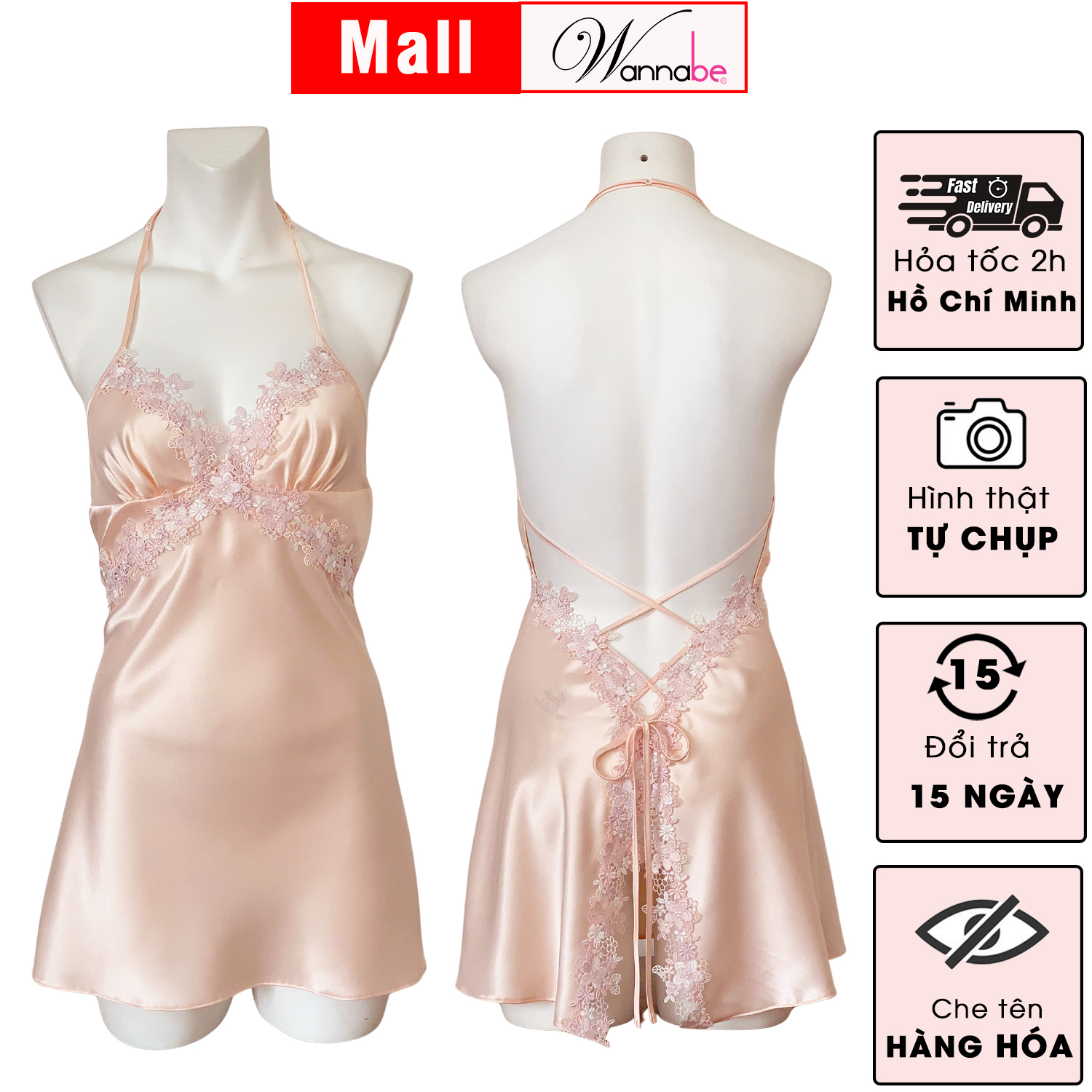 Mô tả Váy ngủ nữ sexy WANNABE đầm ngủ lụa cut-out eo mông đan dây lưng x nóng bỏng tự do thắt mở dây DNS18 - 8