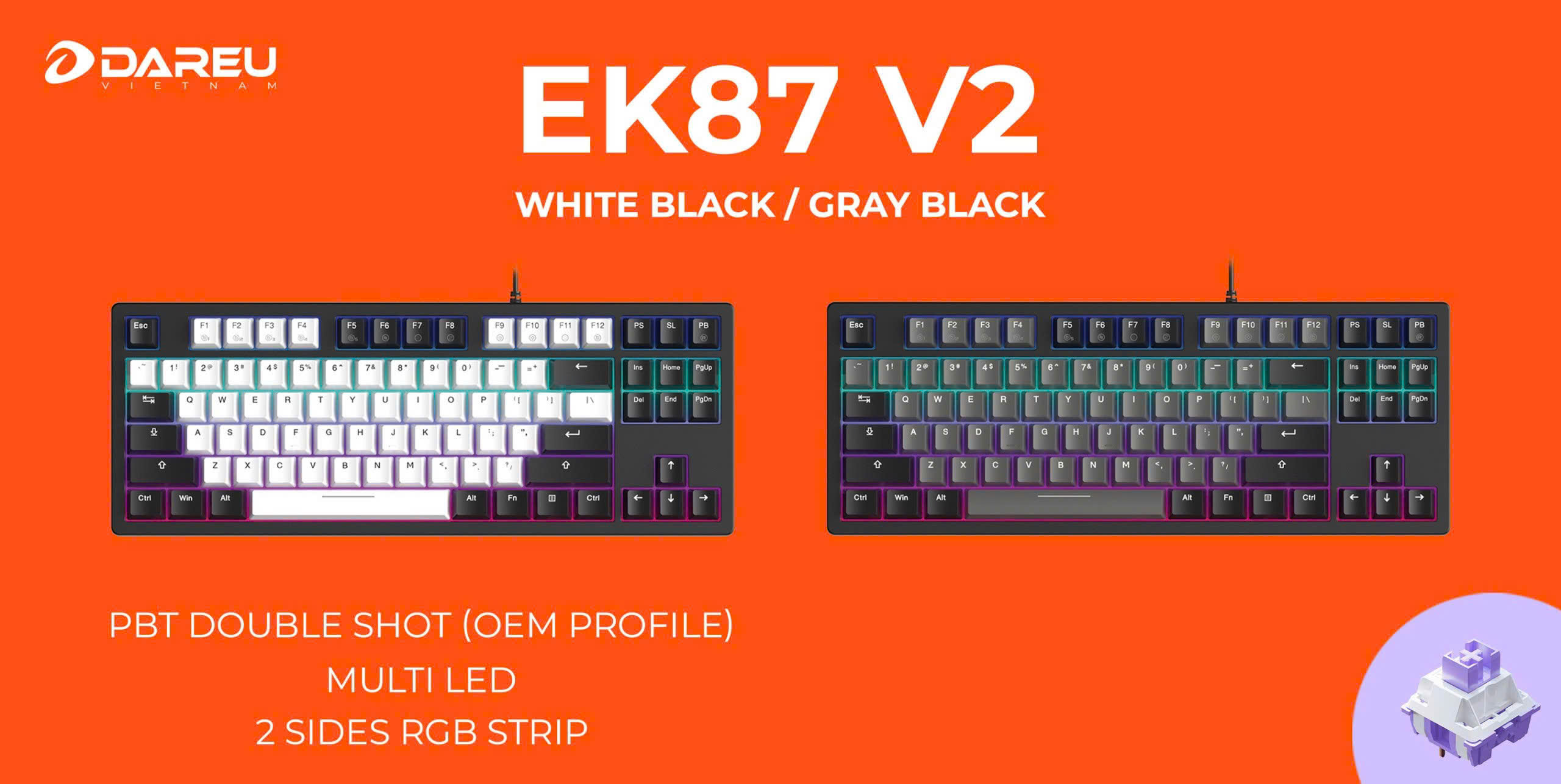 Mô tả Bàn phím cơ DAREU EK87 V2 Gray Black (2 sides RGB strip, Multi-Led, PBT Double Shot OEM profile) - 1