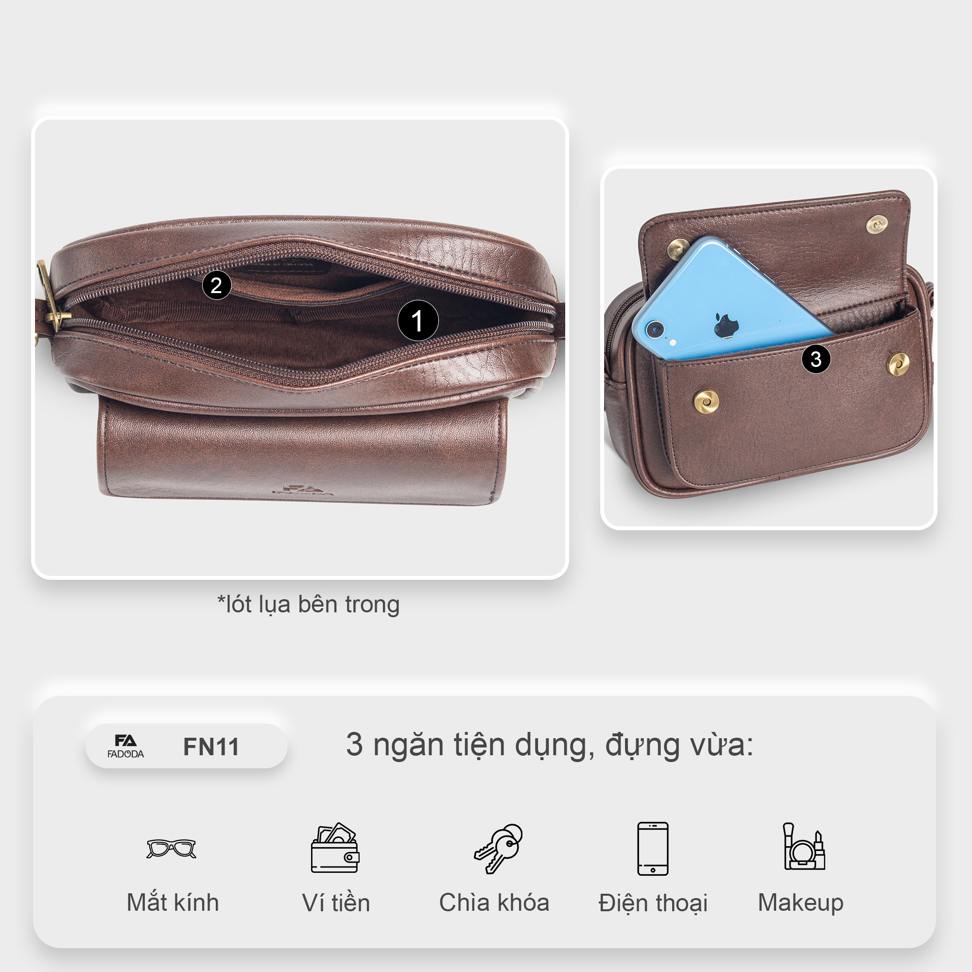 Mô tả Túi đeo chéo da Unisex dáng ngang FADODA FN11 - 5