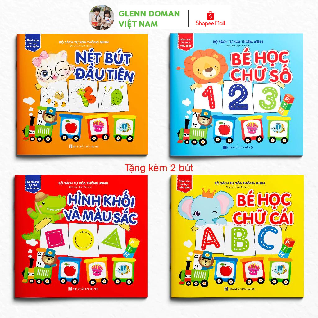 Mô tả Sách - Tự Xóa Thông Minh - Bộ 4 Cuốn - Bé Học Chữ Số, Chữ Cái, Nét Bút Đầu Tiên, Hình Khối Và Màu Sắc (Tặng Kèm 2 Bút) - 4