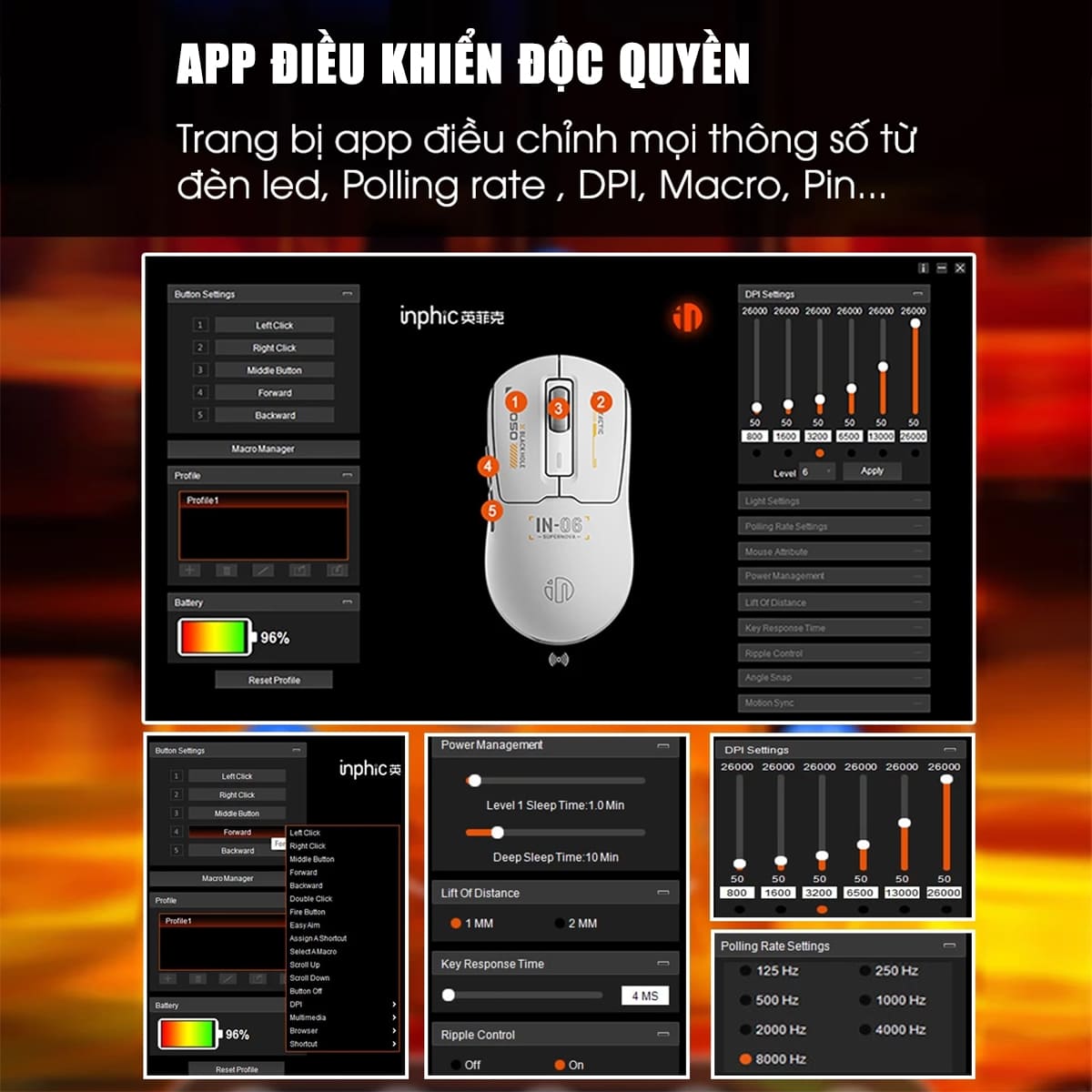 Chuột không dây Bluetooth Gaming Inphic IN6 3 chế độ kết nối pin sạc có ...