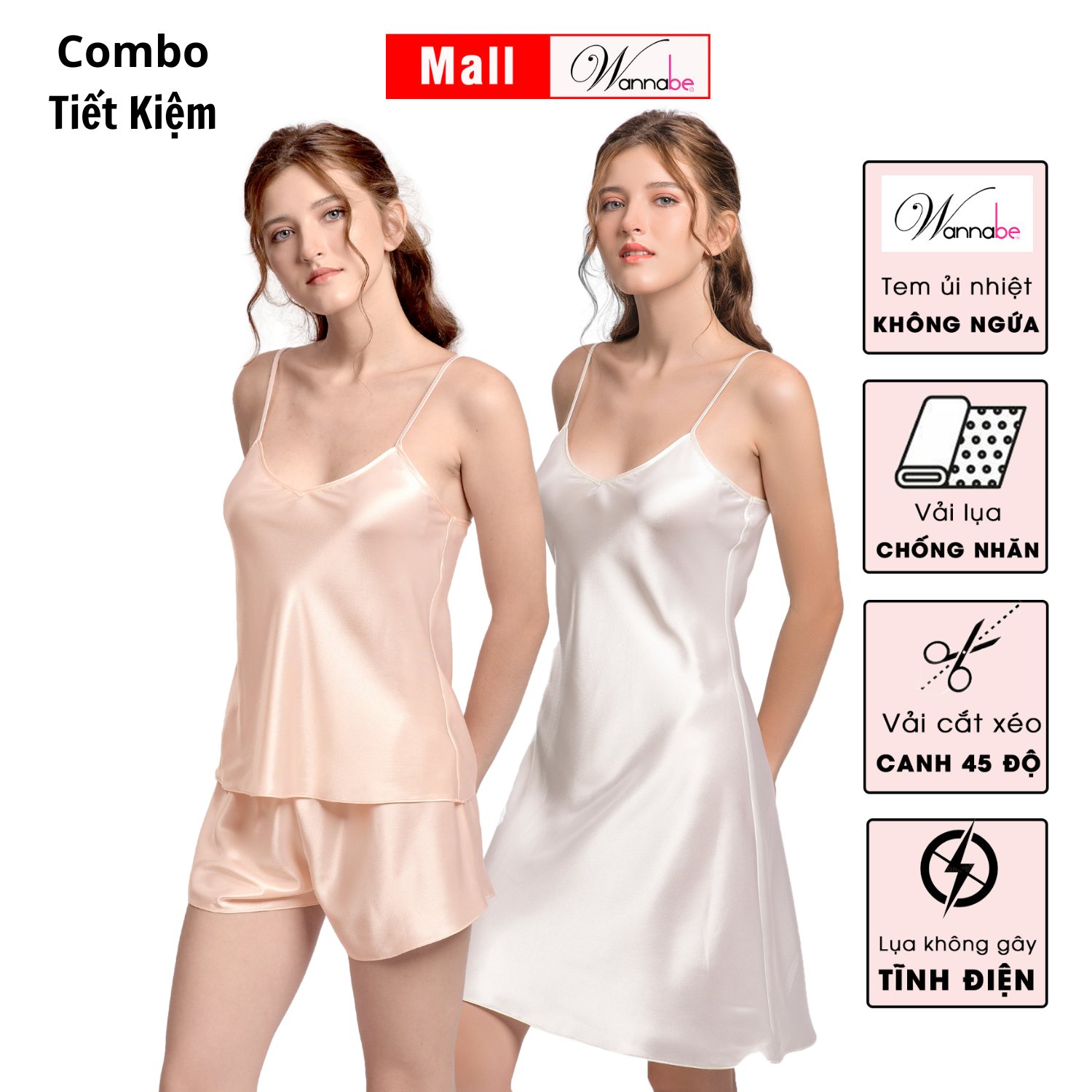 Combo Váy Ngủ + Bộ Đùi Nữ Lụa Wannabe DNBS612