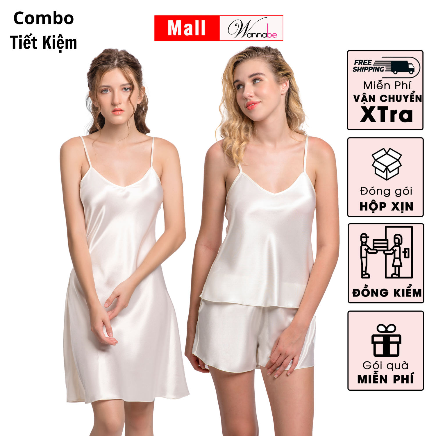 Mô tả Combo váy ngủ + bộ đùi nữ lụa mềm mịn WANNABE sự kết hợp hoàn hảo vừa tiết kiệm cho phái đẹp DNBS612 - 8