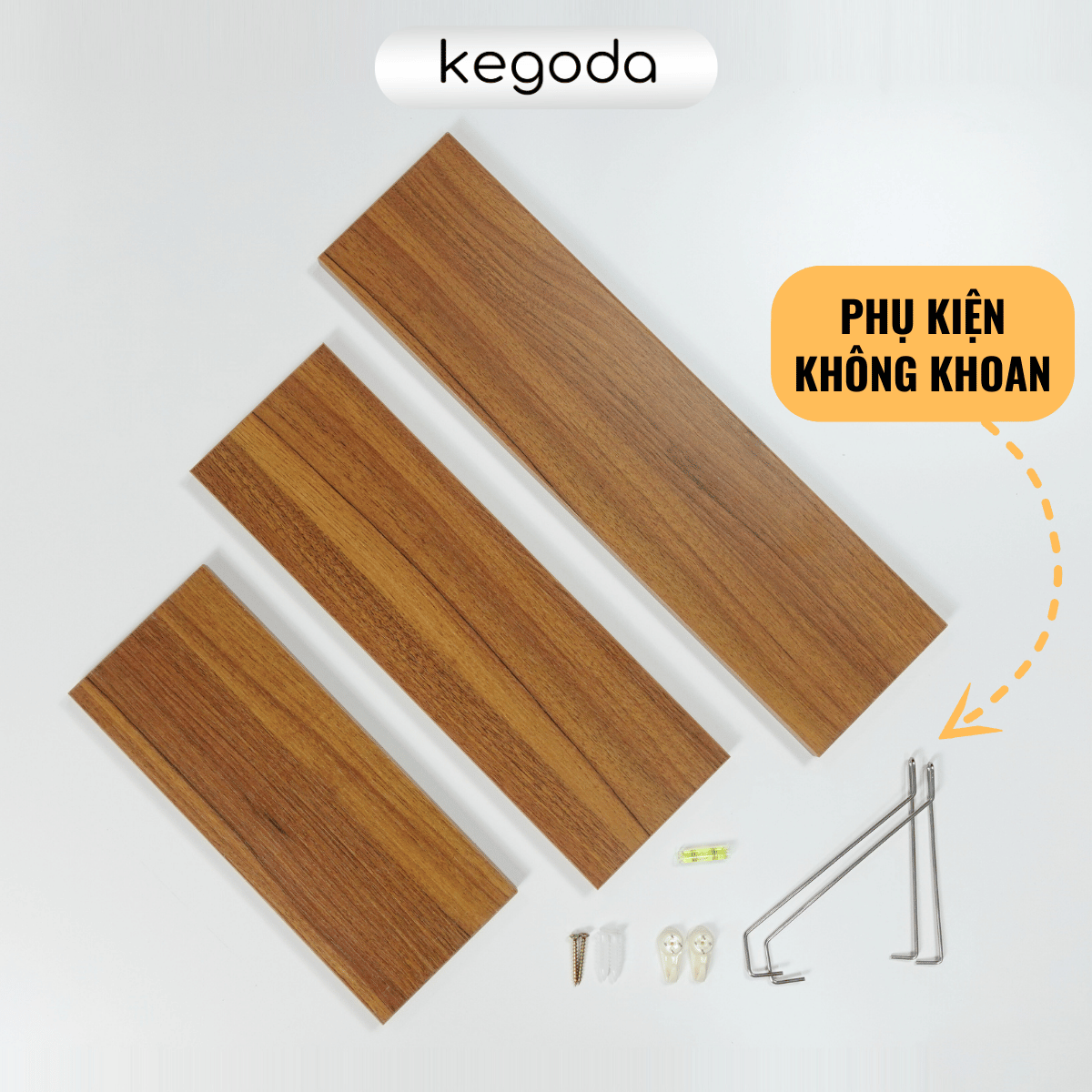Mô tả Bộ 3 Kệ Gỗ Treo Tường Không Khoan Kích Thước 35/45/55cm, Rộng 15cm KEGODA KT55 - 1