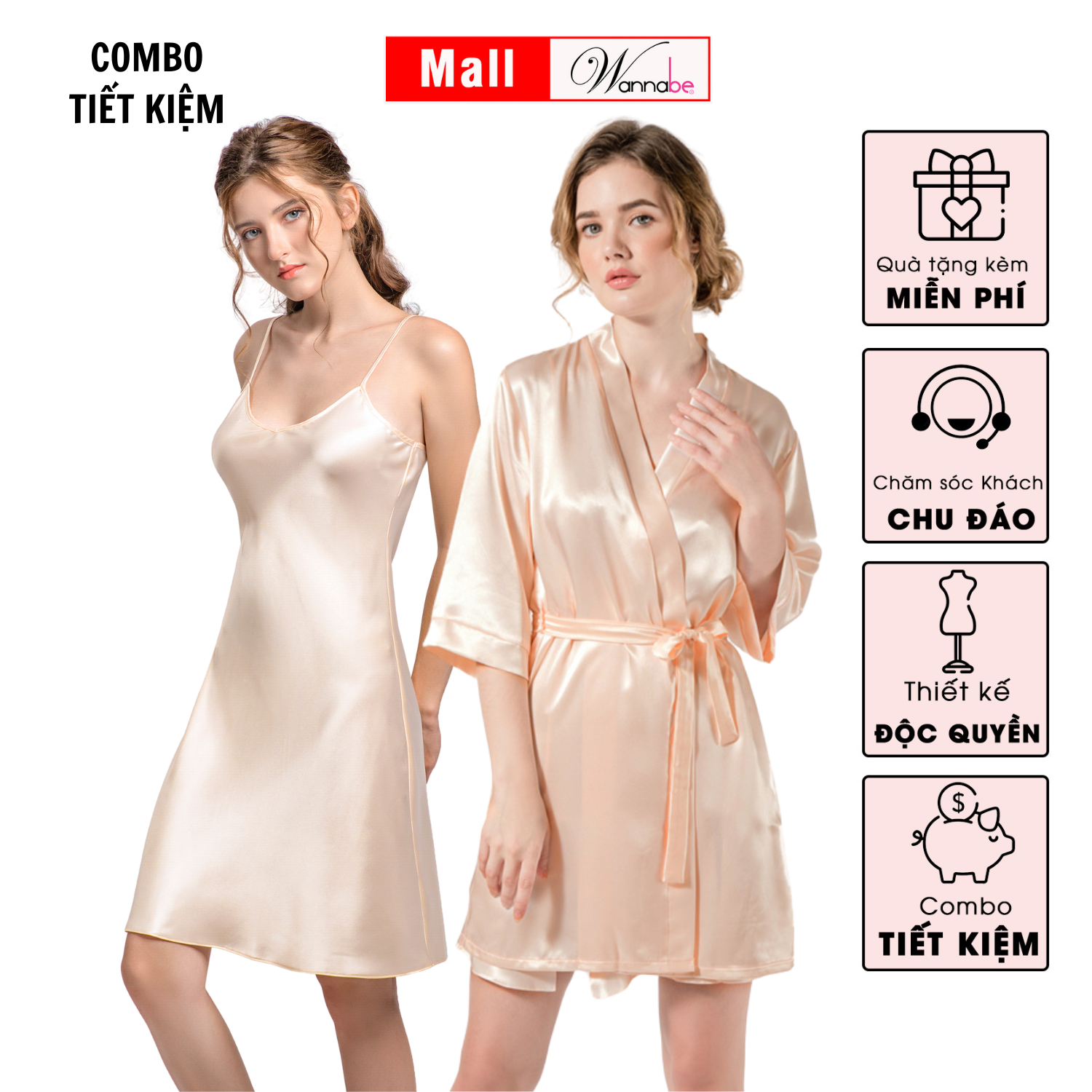 Mô tả Combo áo khoác ngủ kimono nữ + Váy ngủ lụa WANNABE bộ đôi kết hợp hoàn hảo cho phái đẹp KI010DN612 - 3