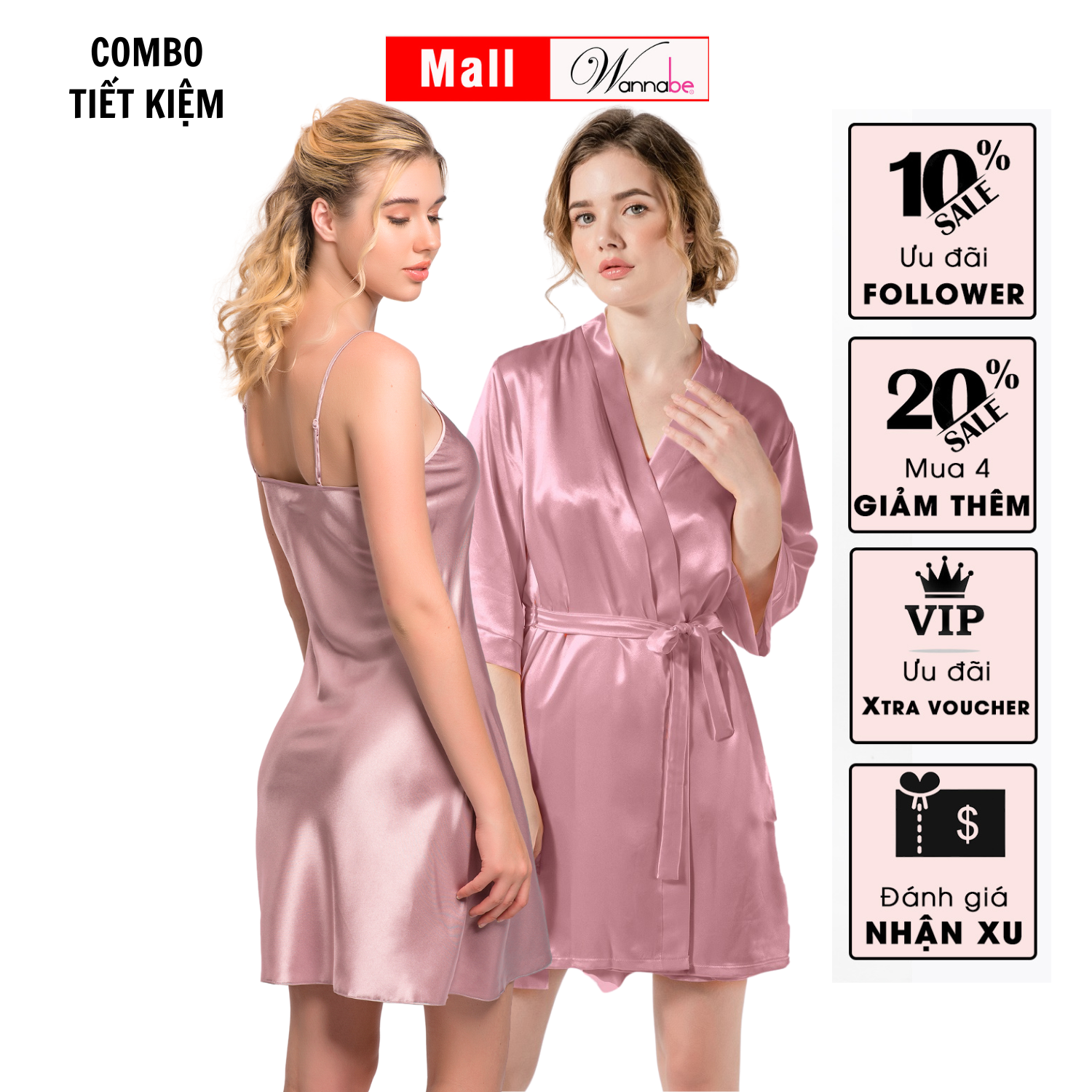 Mô tả Combo áo khoác ngủ kimono nữ + Váy ngủ lụa WANNABE bộ đôi kết hợp hoàn hảo cho phái đẹp KI010DN612 - 4