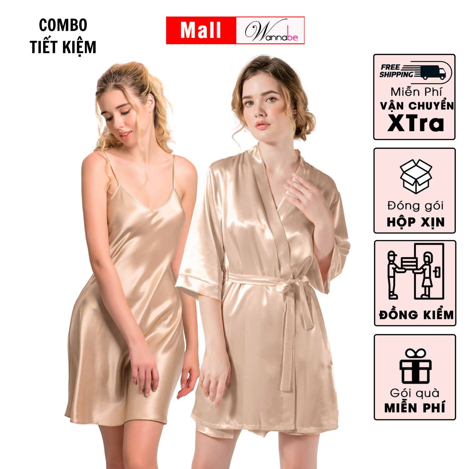 Mô tả Combo áo khoác ngủ kimono nữ + Váy ngủ lụa WANNABE bộ đôi kết hợp hoàn hảo cho phái đẹp KI010DN612 - 6