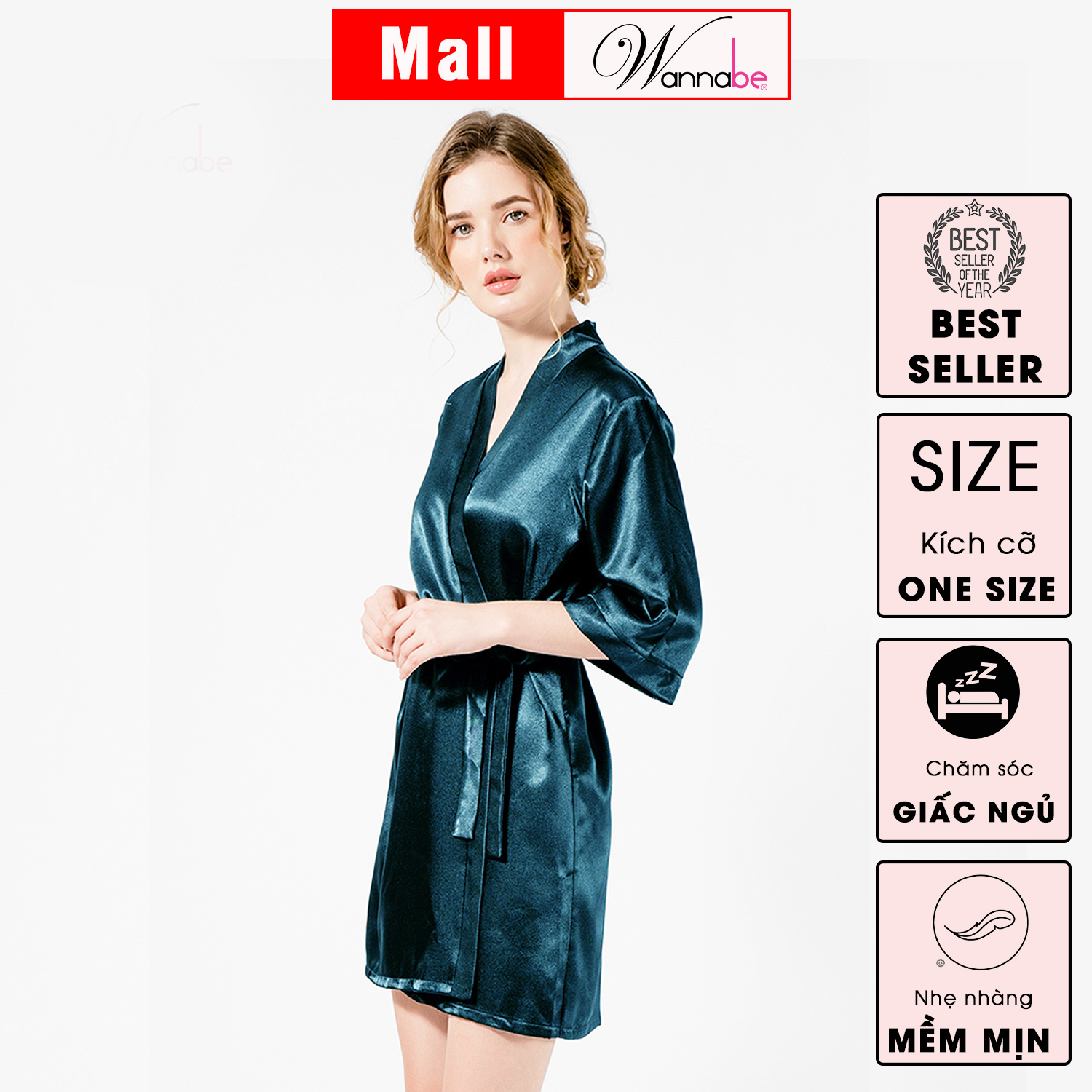 Mô tả Combo áo khoác ngủ kimono nữ + Váy ngủ lụa WANNABE bộ đôi kết hợp hoàn hảo cho phái đẹp KI010DN612 - 12