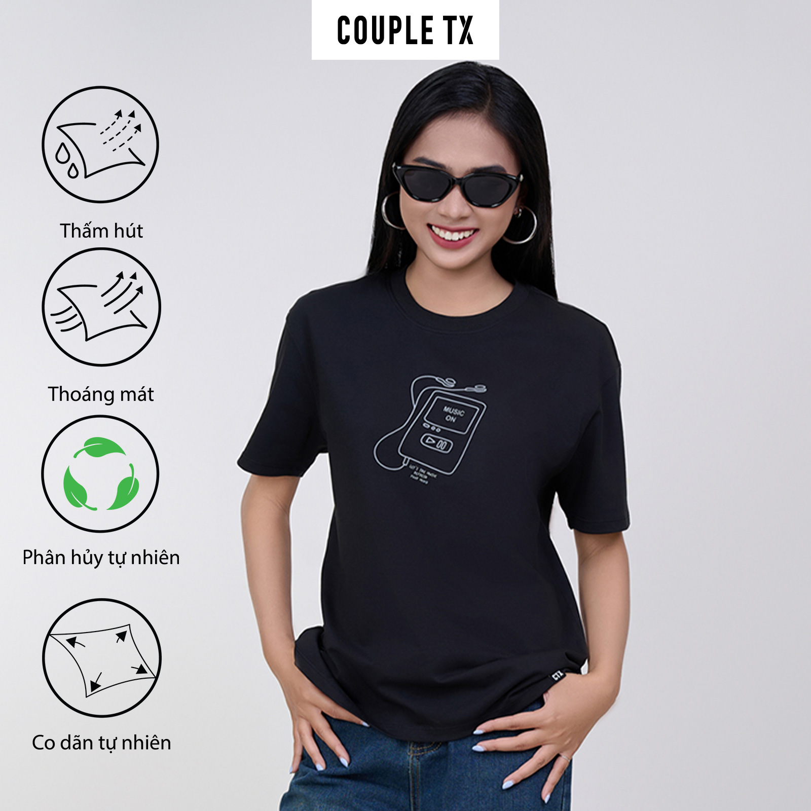Mô tả Áo Thun Nữ Couple TX Vải Sợi Bắp In Cao "Music On" Form Relax WTS 2408 - 2