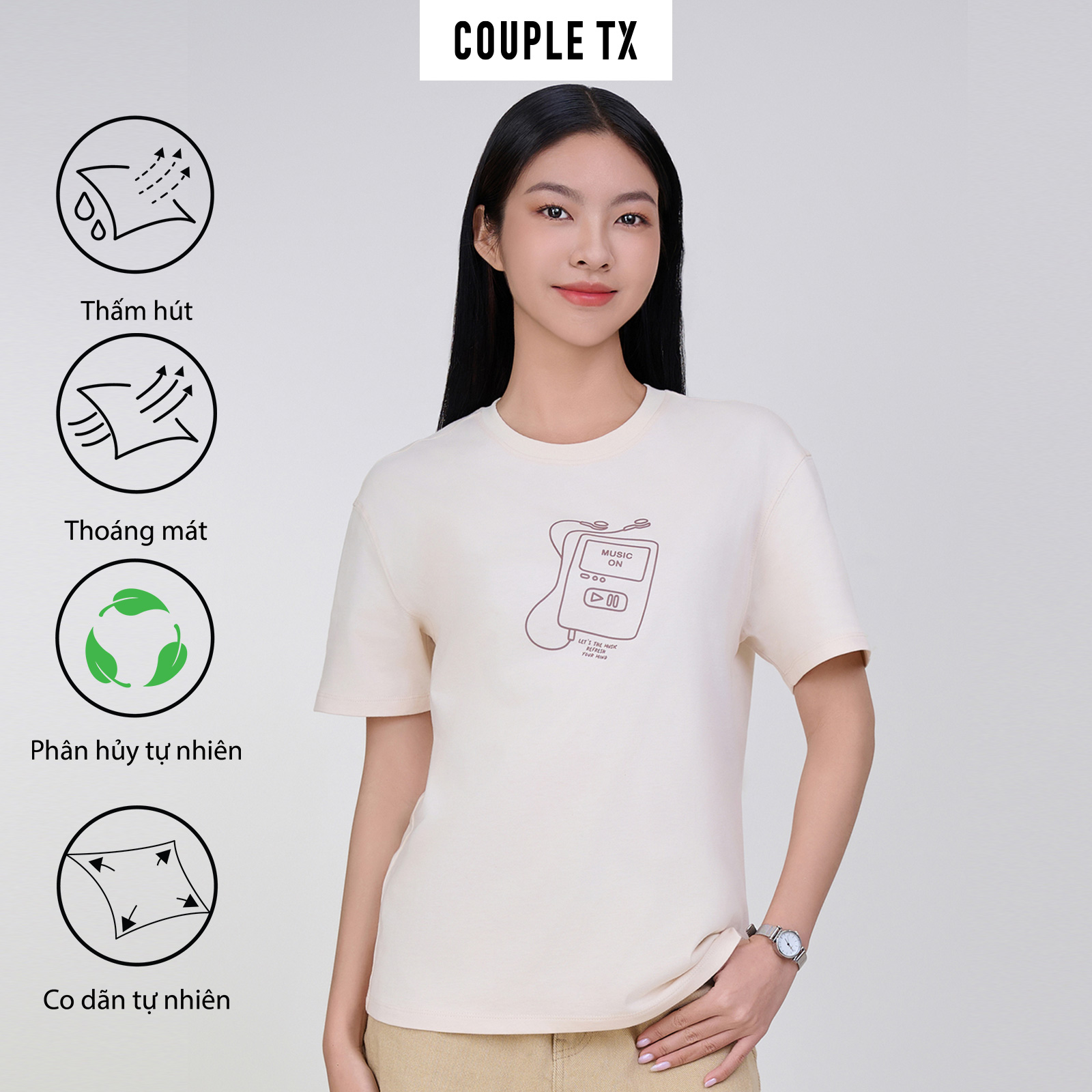 Mô tả Áo Thun Nữ Couple TX Vải Sợi Bắp In Cao "Music On" Form Relax WTS 2408 - 3