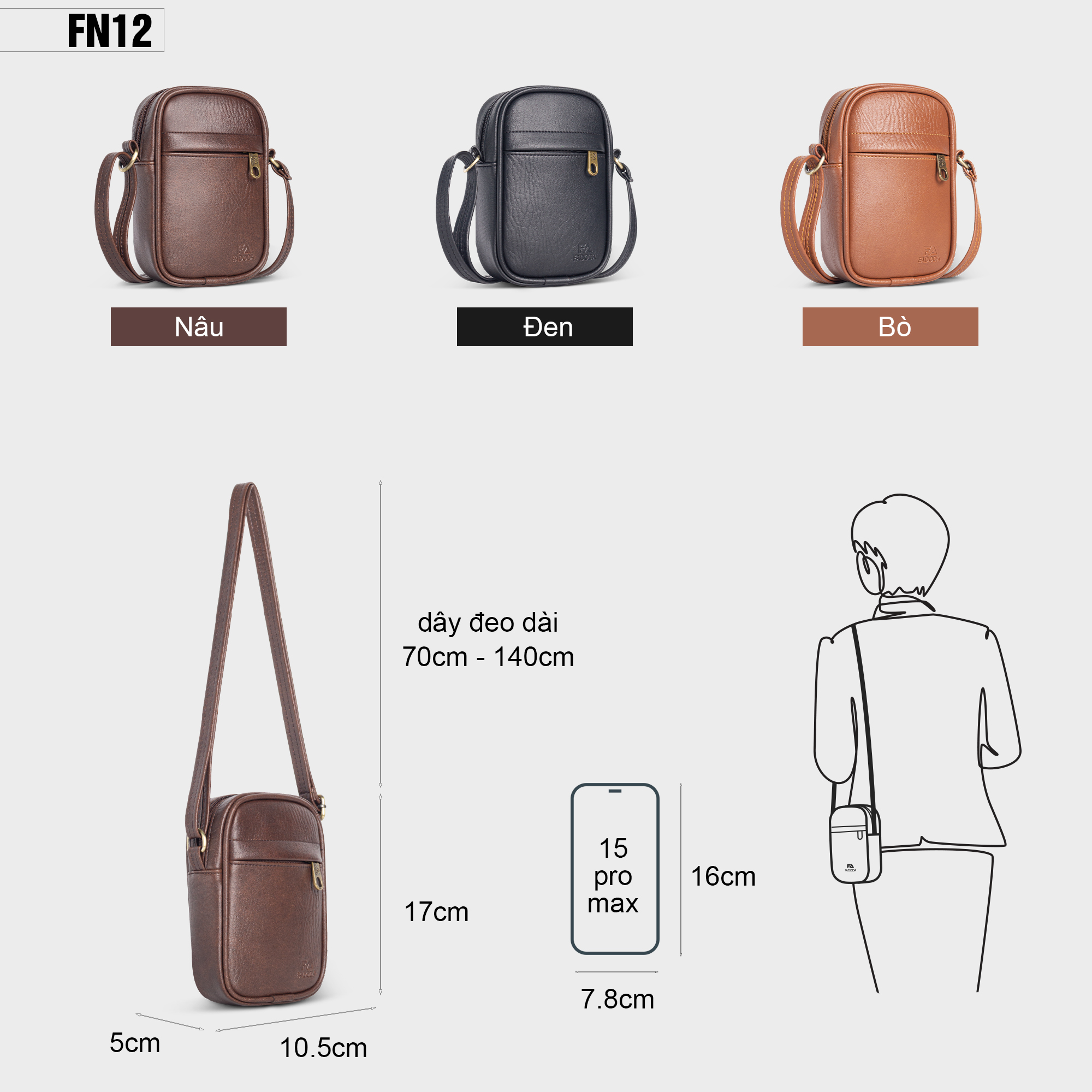 Mô tả Túi đeo chéo mini unisex đựng điện thoại thời trang FADODA FN12 - 2