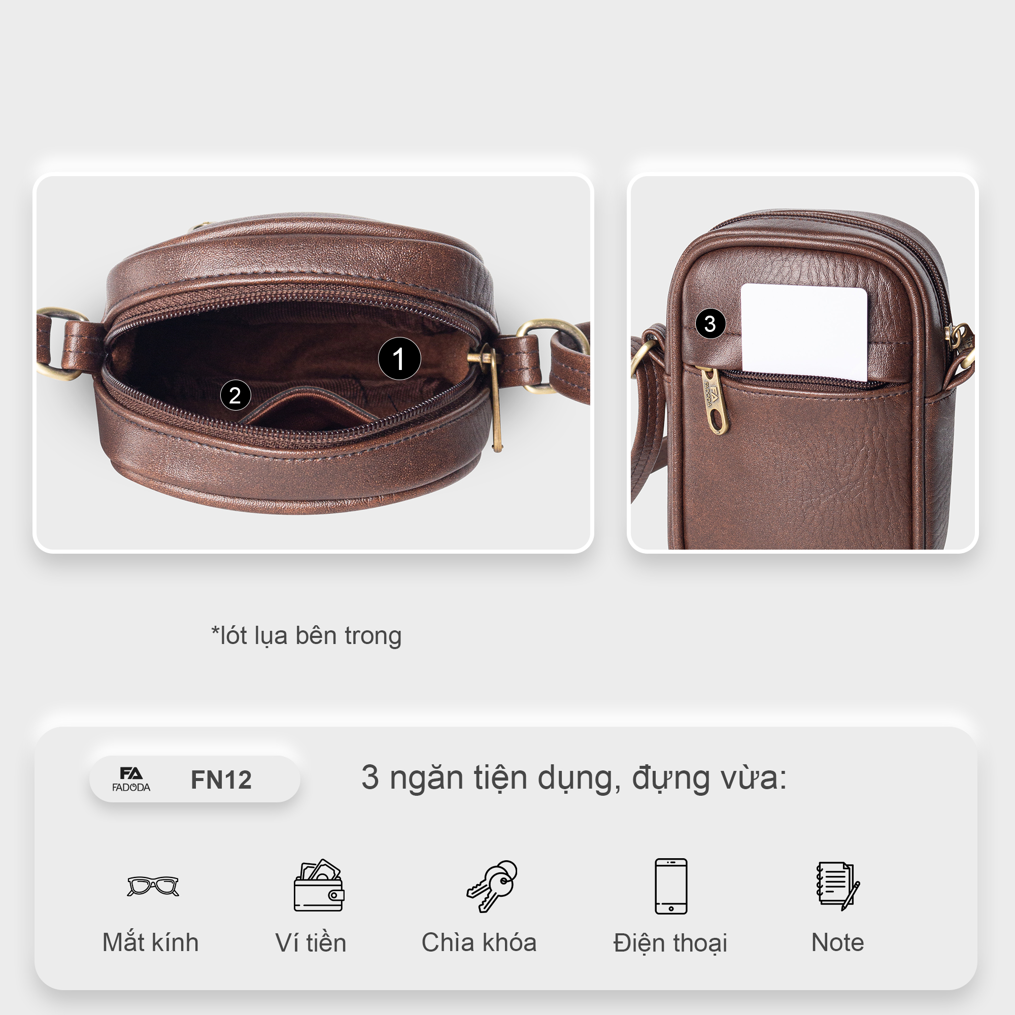 Mô tả Túi đeo chéo mini unisex đựng điện thoại thời trang FADODA FN12 - 6