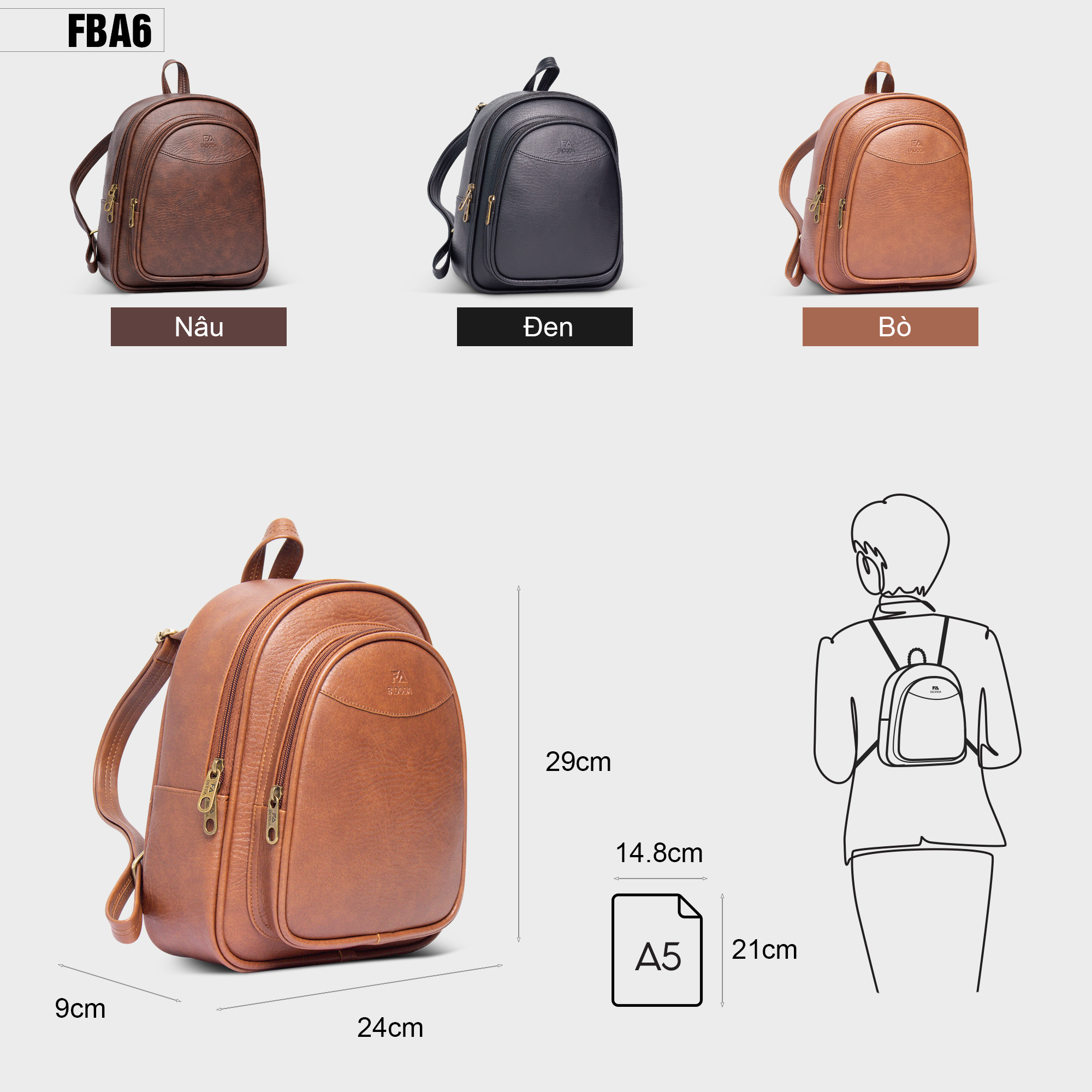 Mô tả Balo da dáng trung thời trang nữ FBA6 FADODA - 2