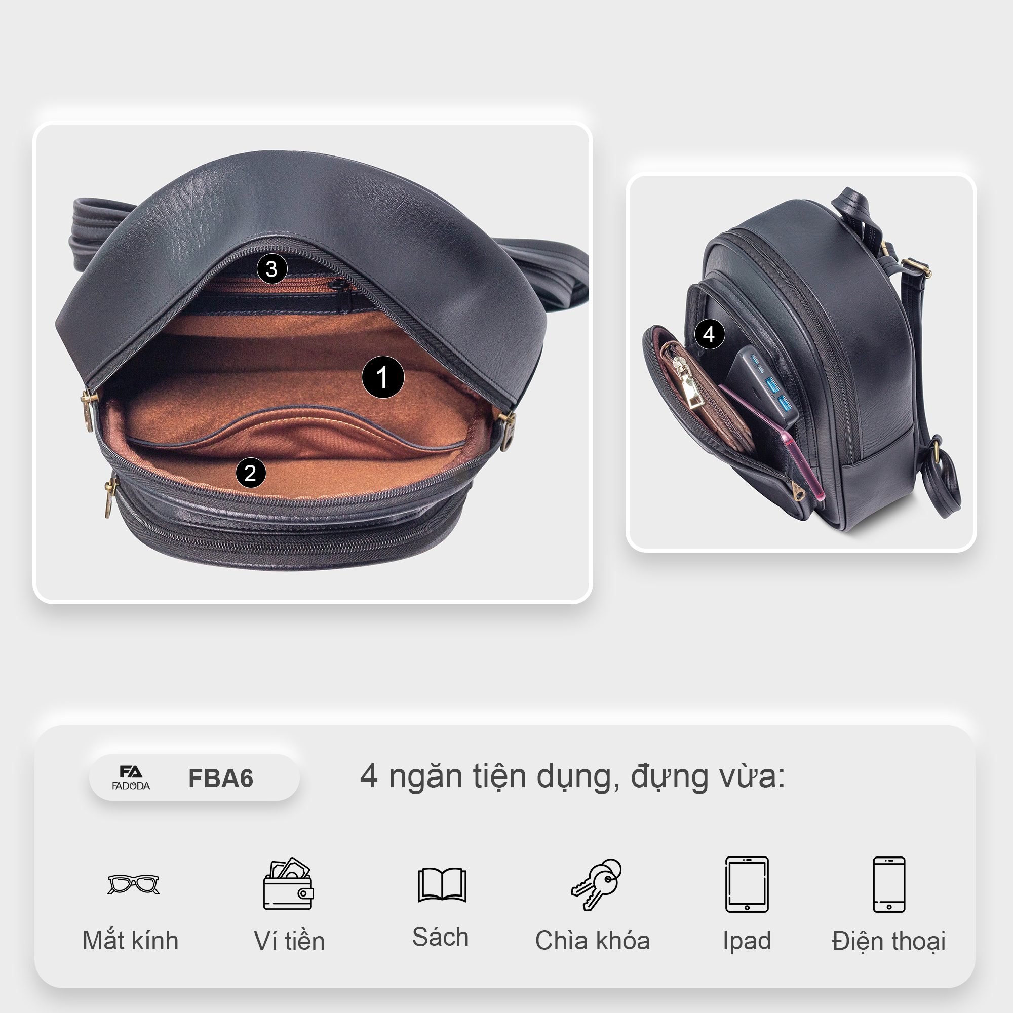 Mô tả Balo da dáng trung thời trang nữ FBA6 FADODA - 6