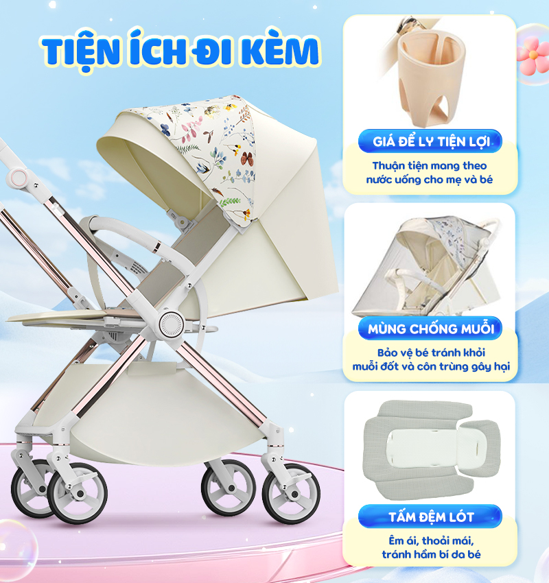 Mô tả Xe đẩy 2 chiều Chilux K5 - Thiết kế giỏ nằm rộng rãi, bánh xe giảm xóc - 4