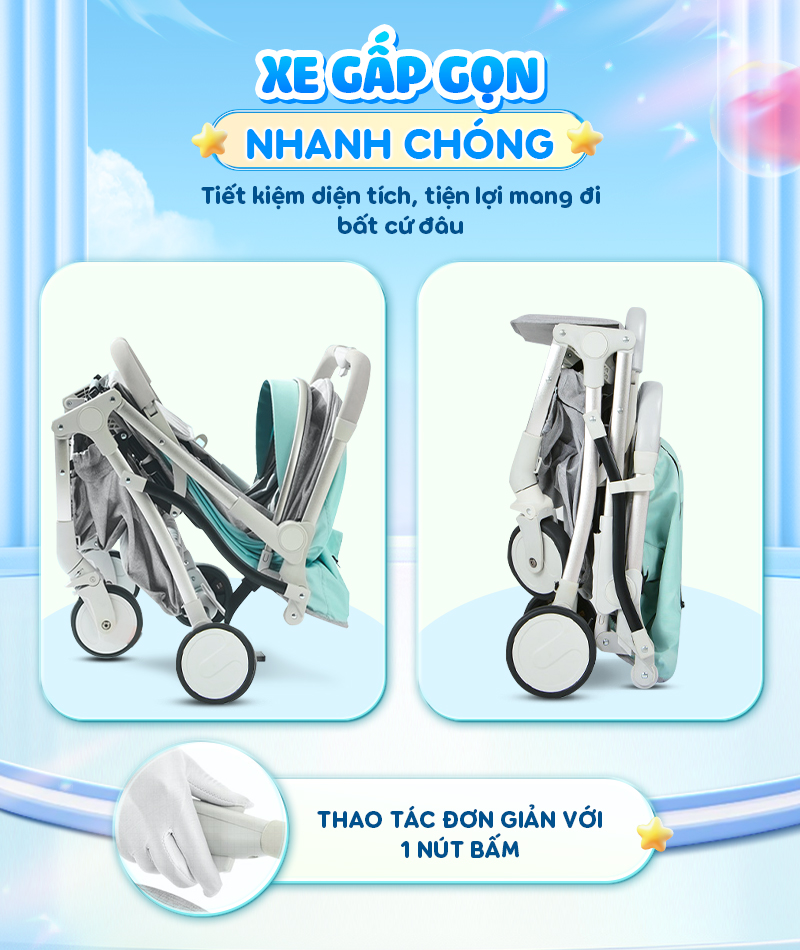 Mô tả Xe đẩy gấp gọn Chilux A320 - Mái che to nhiều nấc, khoá bánh xe an toàn - 2
