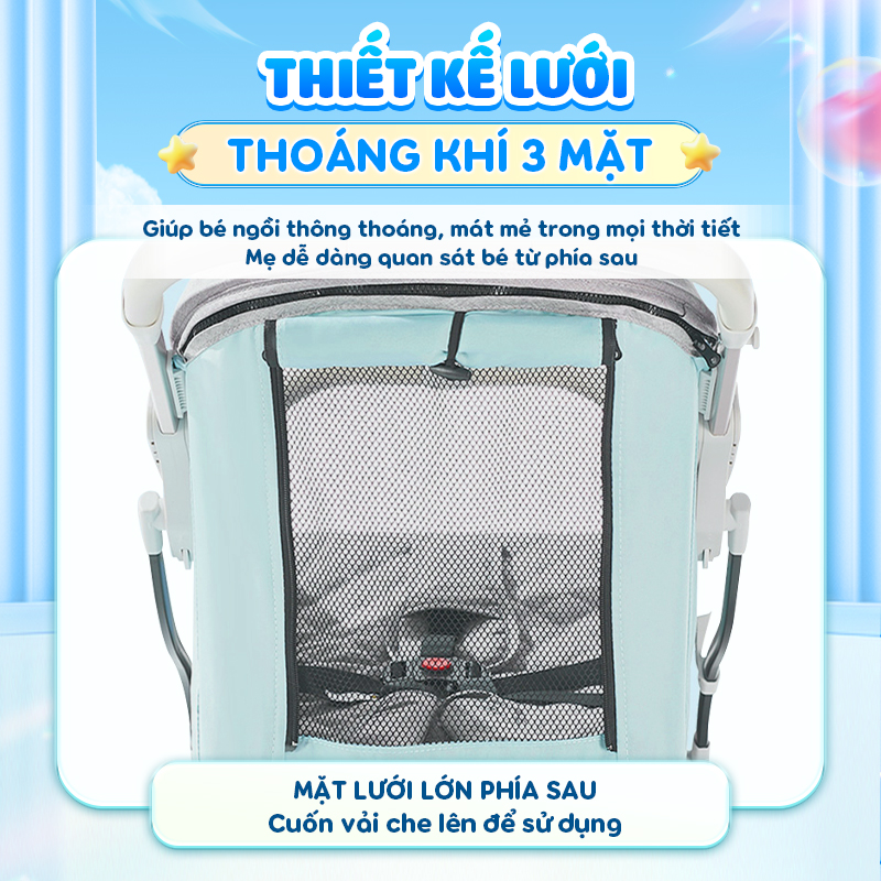 Mô tả Xe đẩy gấp gọn Chilux A320 - Mái che to nhiều nấc, khoá bánh xe an toàn - 3