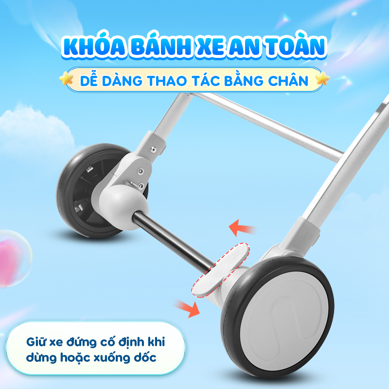 Mô tả Xe đẩy gấp gọn Chilux A320 - Mái che to nhiều nấc, khoá bánh xe an toàn - 5